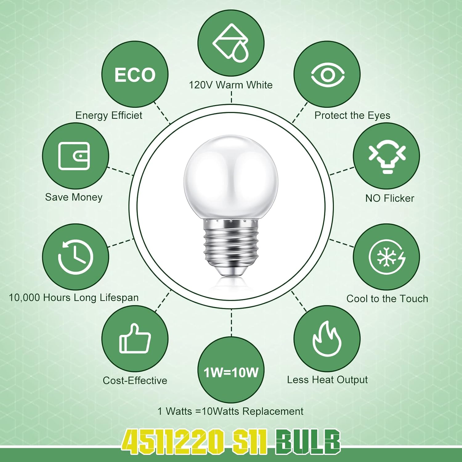 LED Night Light Bulb 1 Watt Low Wattage Bulbs 7.5 Equivalent 4511220 Lighting S11 White Lightbulb Small Globe with E26 Medium Base G45 2700k Not Dimmable for Outdoor Christmas, 8 Pieces - - Image 4