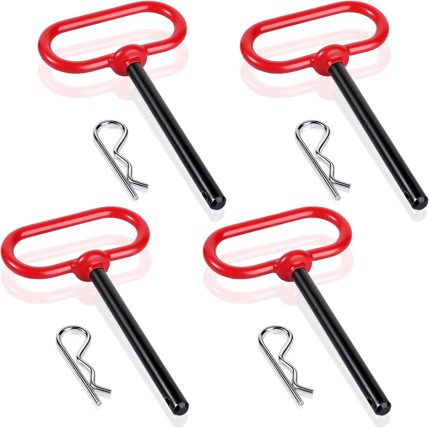 4 Pcs 3/8 x Inch Handle Hitch Pin for Tractor Trailer and Clip Tow Accessories Farm,Tractor,Turn Mower, Towing Cargo, Boat, RV, Car, Truck, Bike, ATV(Red) Red - - Image 1