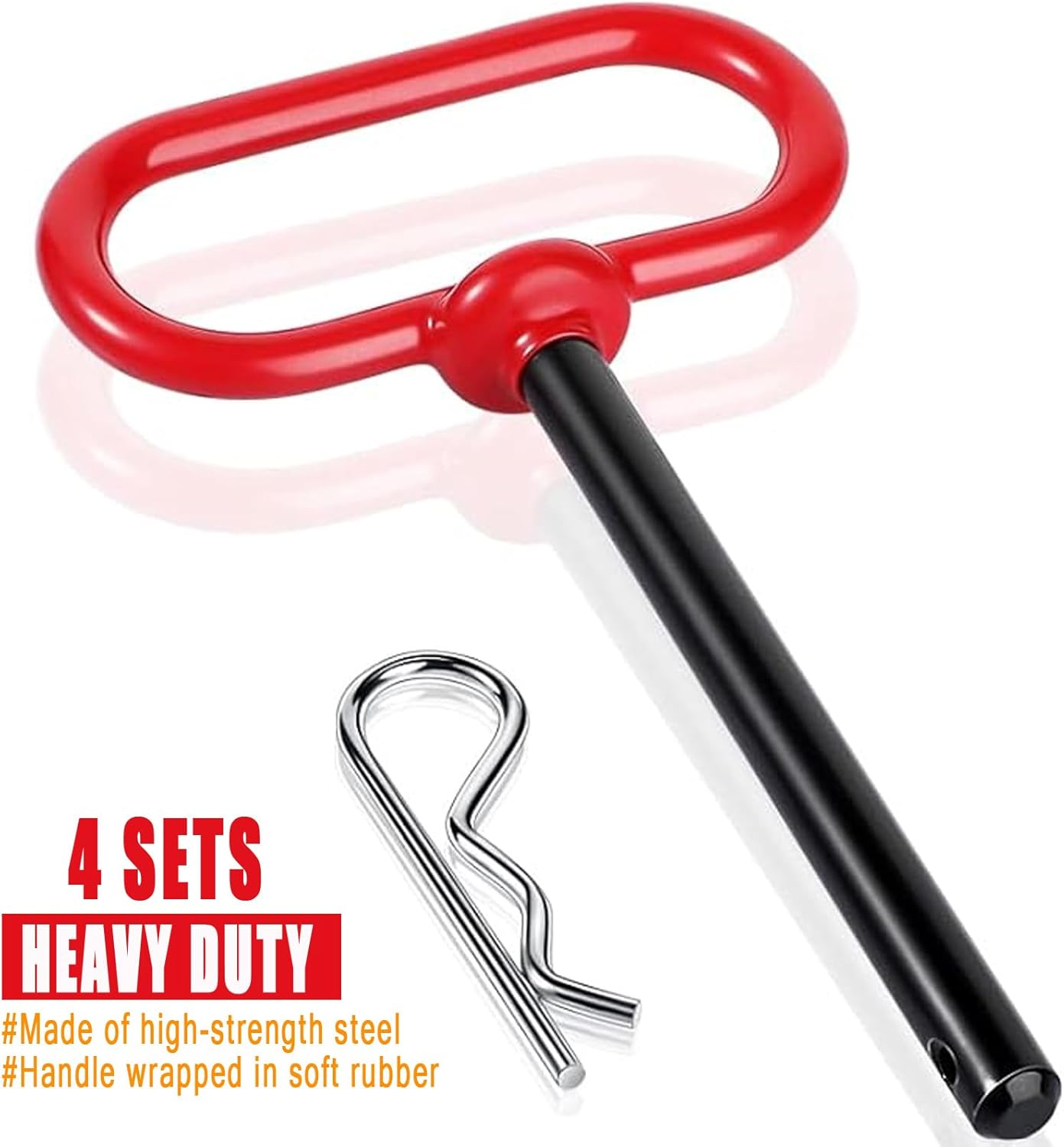 4 Pcs 3/8 x Inch Handle Hitch Pin for Tractor Trailer and Clip Tow Accessories Farm,Tractor,Turn Mower, Towing Cargo, Boat, RV, Car, Truck, Bike, ATV(Red) Red - - Image 3