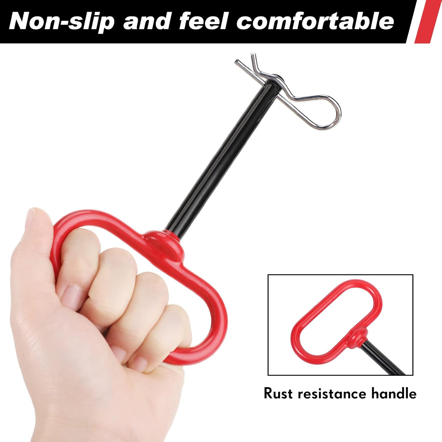 4 Pcs 3/8 x Inch Handle Hitch Pin for Tractor Trailer and Clip Tow Accessories Farm,Tractor,Turn Mower, Towing Cargo, Boat, RV, Car, Truck, Bike, ATV(Red) Red - - Image 4