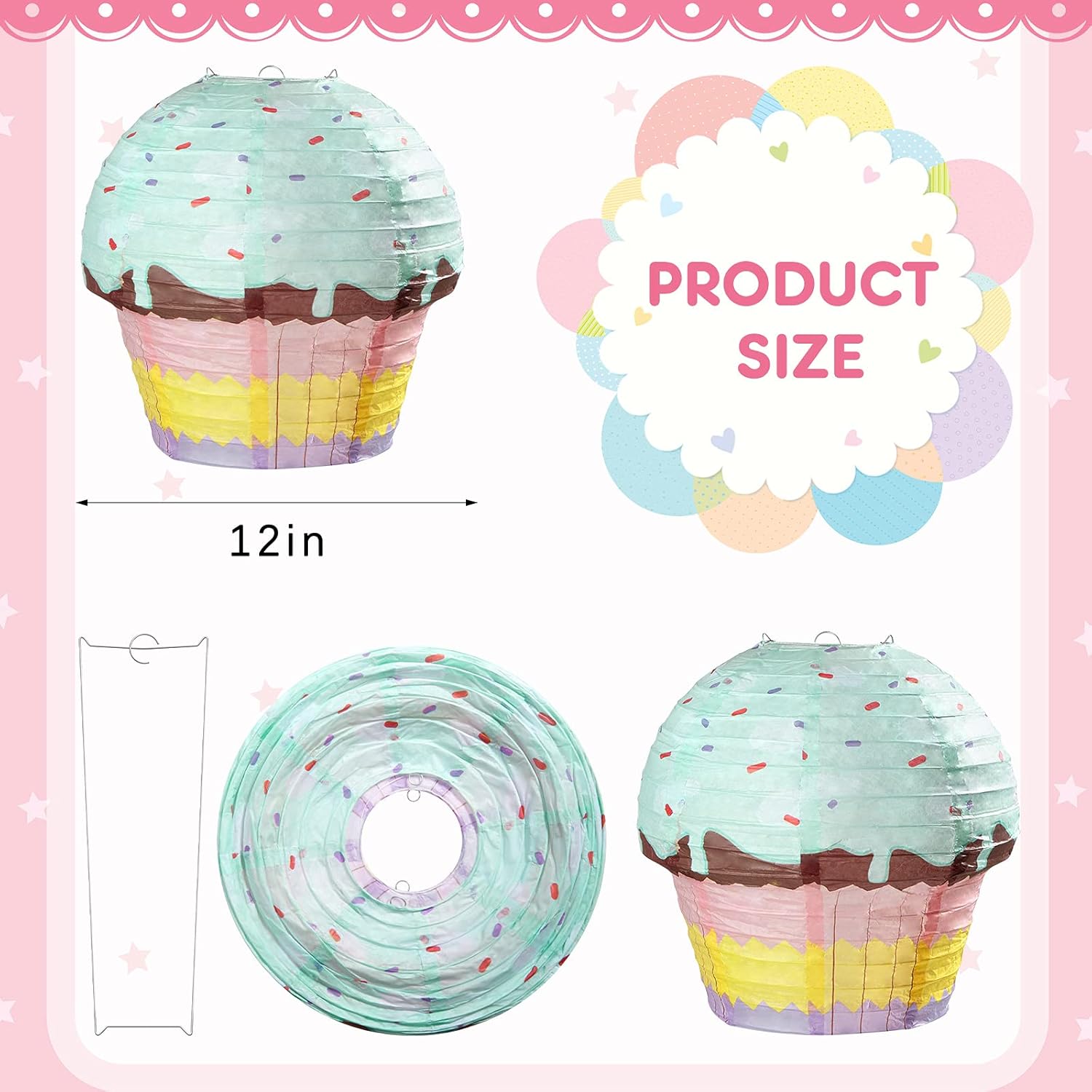6 Pieces 12 Inches Large Candyland Cupcake Party Decoration Halloween Donut Lanterns Ice Cream Decor Dessert Candy Sweet for Wedding Baby Shower Birthday Supply - - Image 2