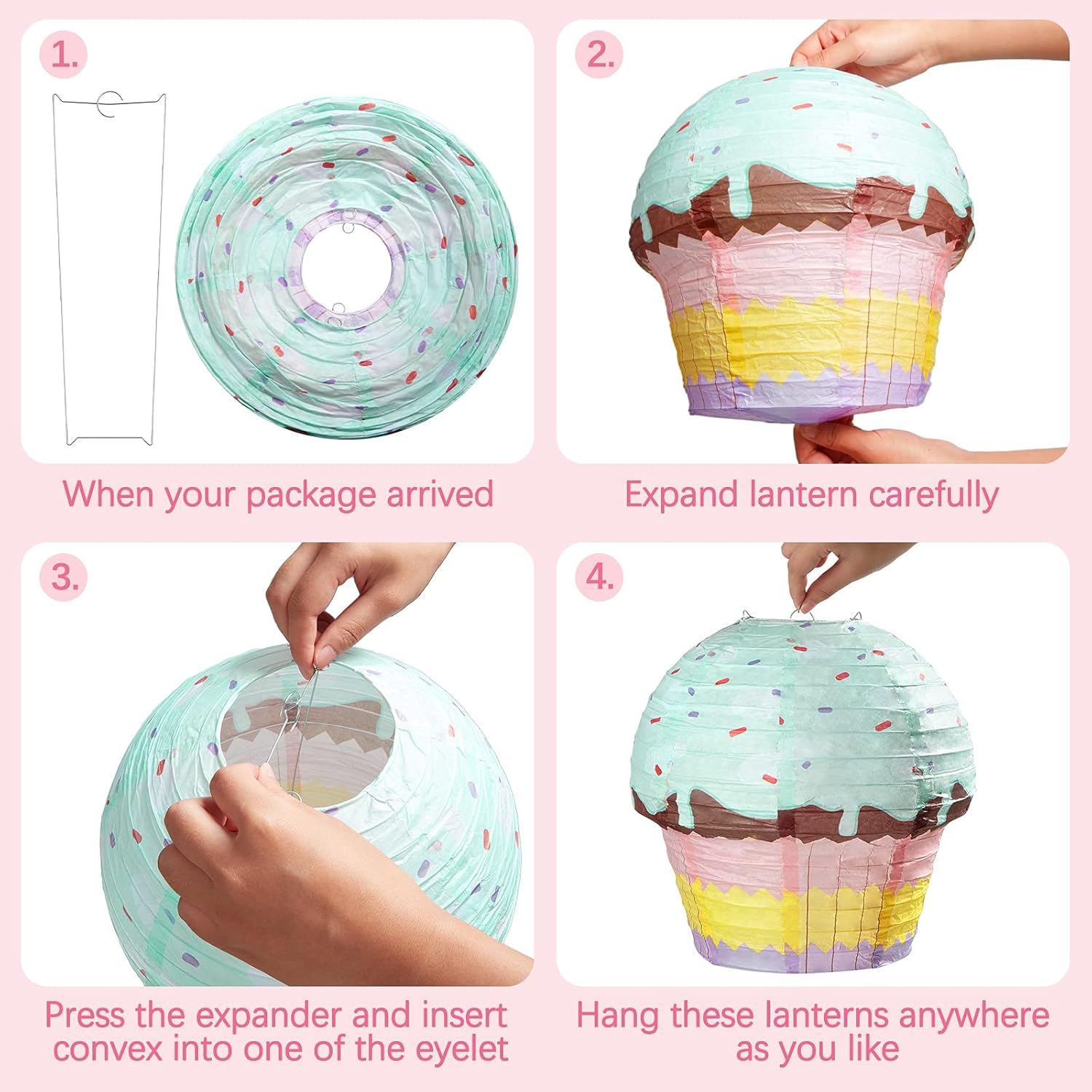 6 Pieces 12 Inches Large Candyland Cupcake Party Decoration Halloween Donut Lanterns Ice Cream Decor Dessert Candy Sweet for Wedding Baby Shower Birthday Supply - - Image 3