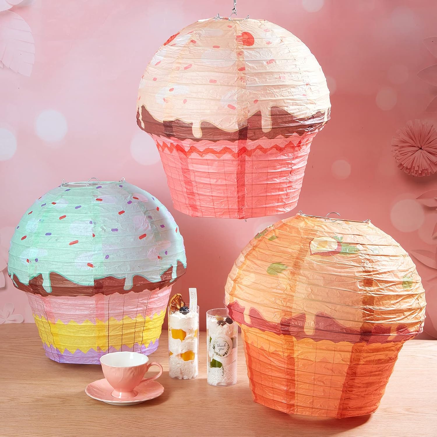 6 Pieces 12 Inches Large Candyland Cupcake Party Decoration Halloween Donut Lanterns Ice Cream Decor Dessert Candy Sweet for Wedding Baby Shower Birthday Supply - - Image 4