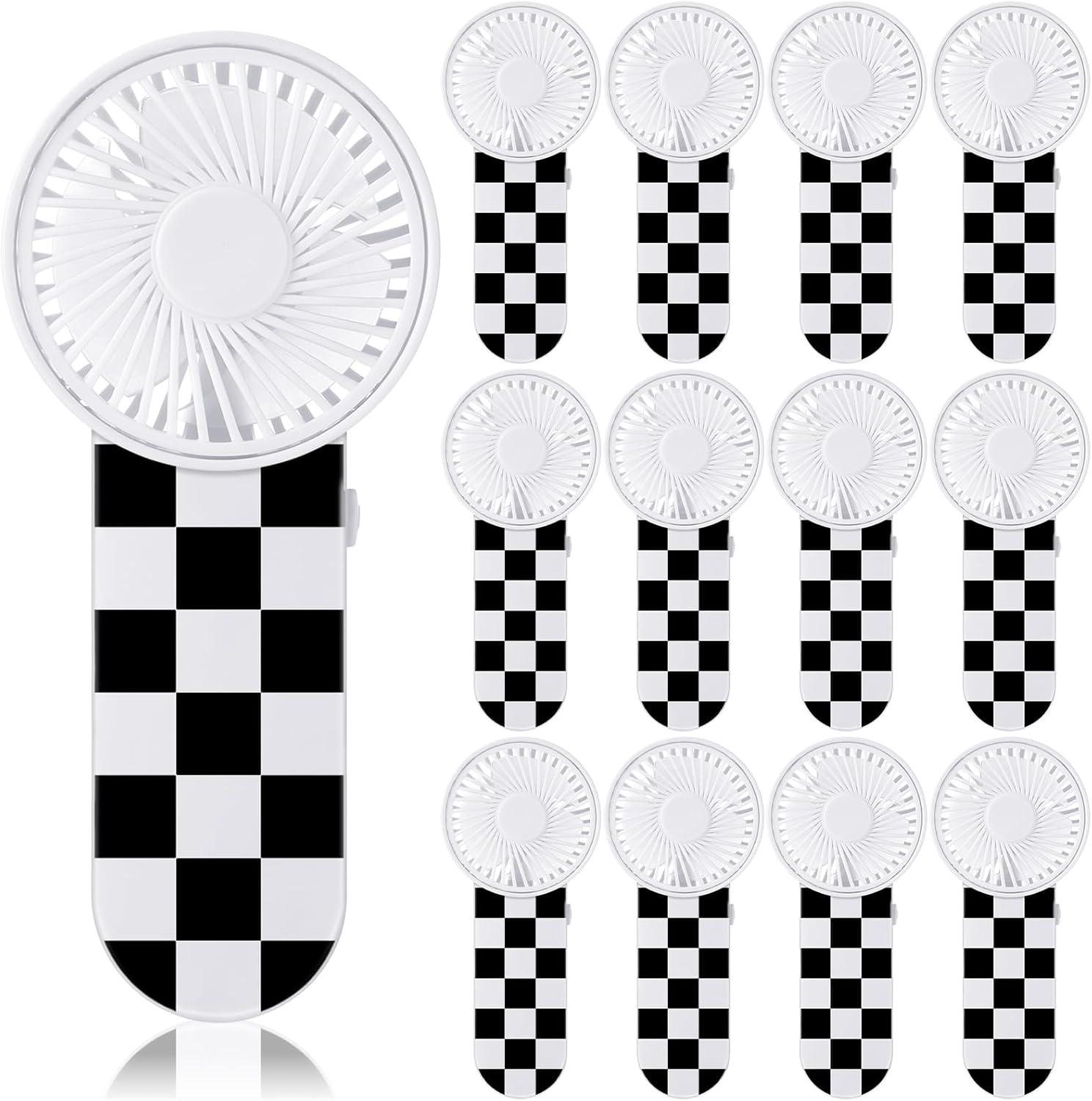 12 Pcs Race Car Party Favors Portable Fan Bulk Mini Handheld Personal Fans Checkered Black and White for Team Gift Travel Summer Outdoor Decorations - - Image 1