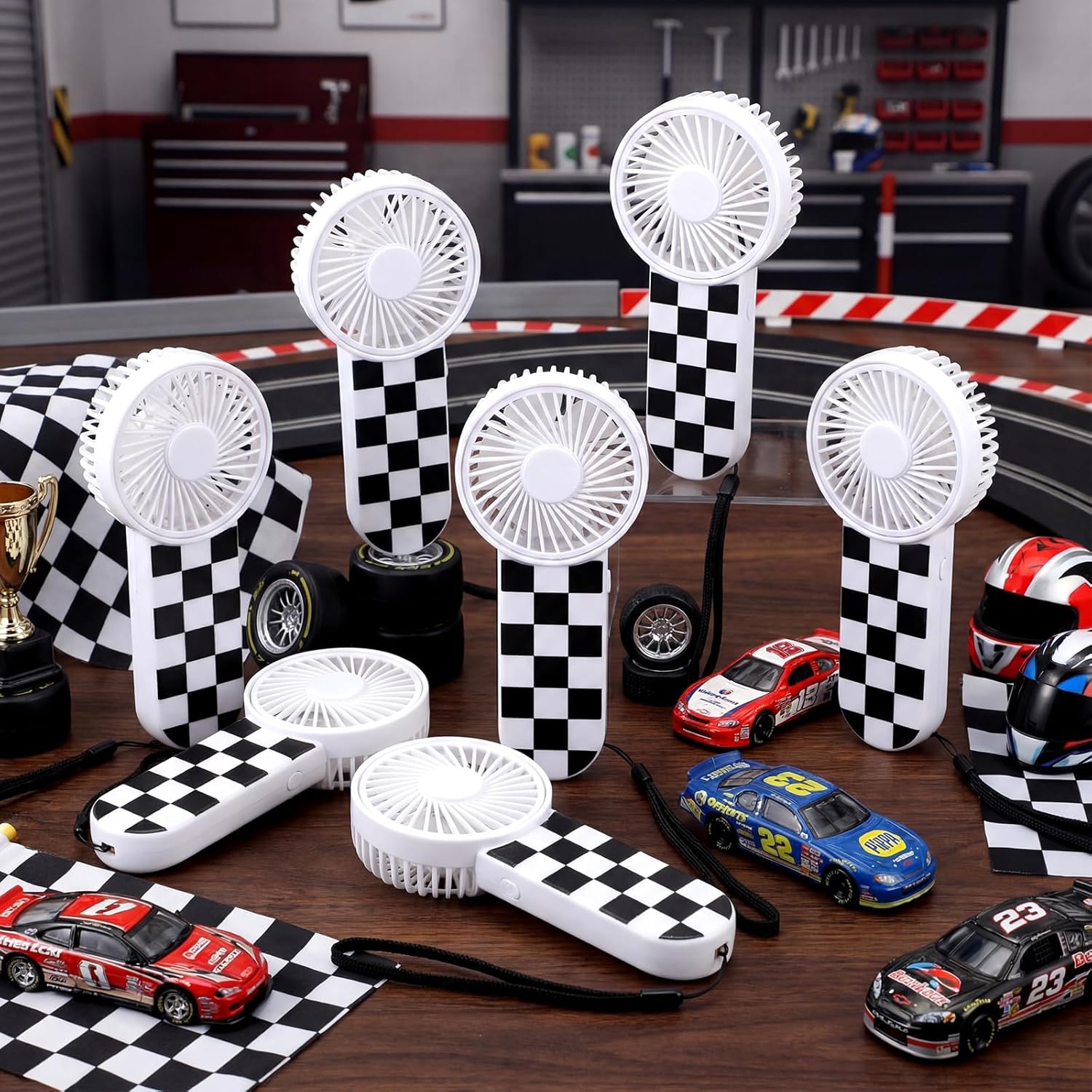 12 Pcs Race Car Party Favors Portable Fan Bulk Mini Handheld Personal Fans Checkered Black and White for Team Gift Travel Summer Outdoor Decorations - - Image 2