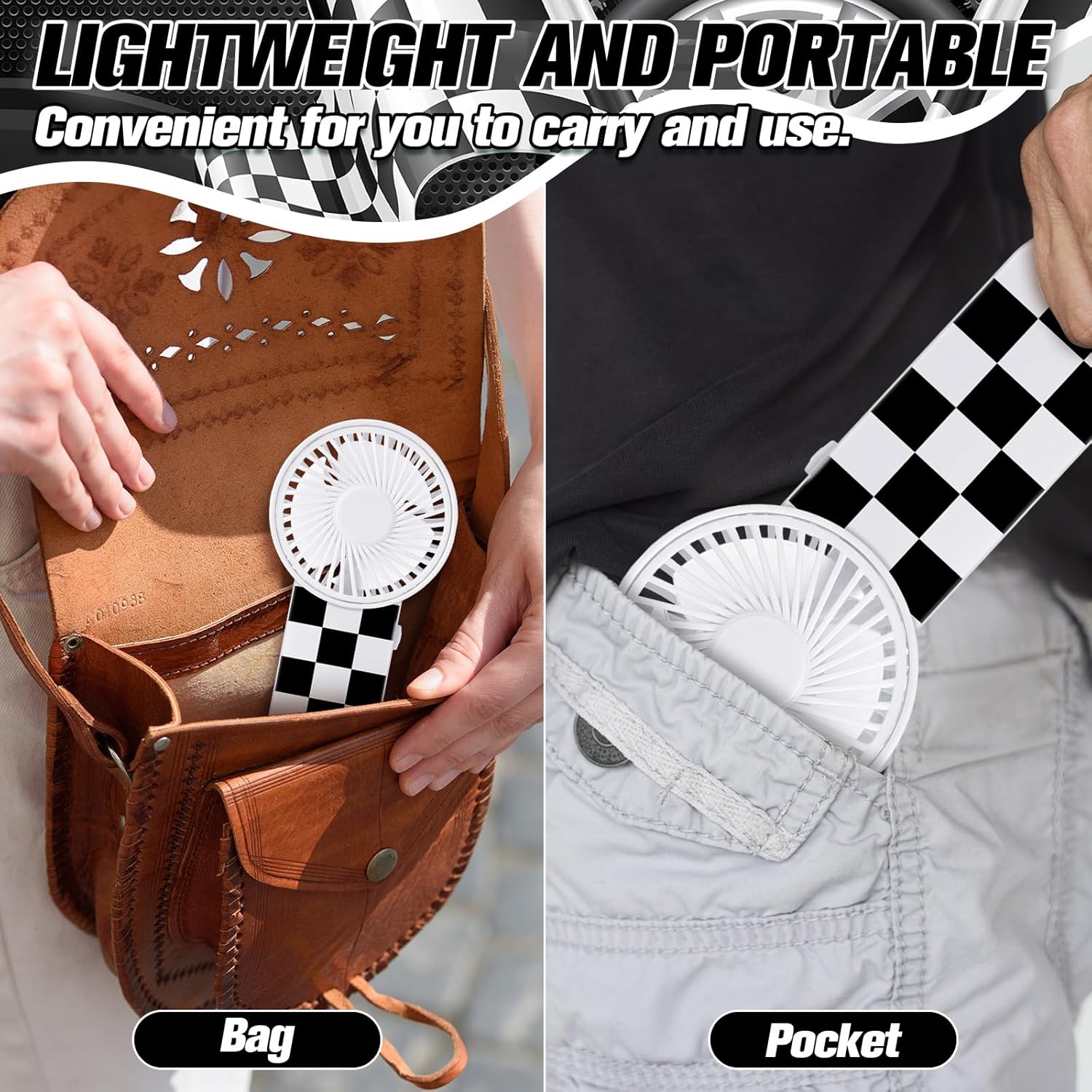 12 Pcs Race Car Party Favors Portable Fan Bulk Mini Handheld Personal Fans Checkered Black and White for Team Gift Travel Summer Outdoor Decorations - - Image 4