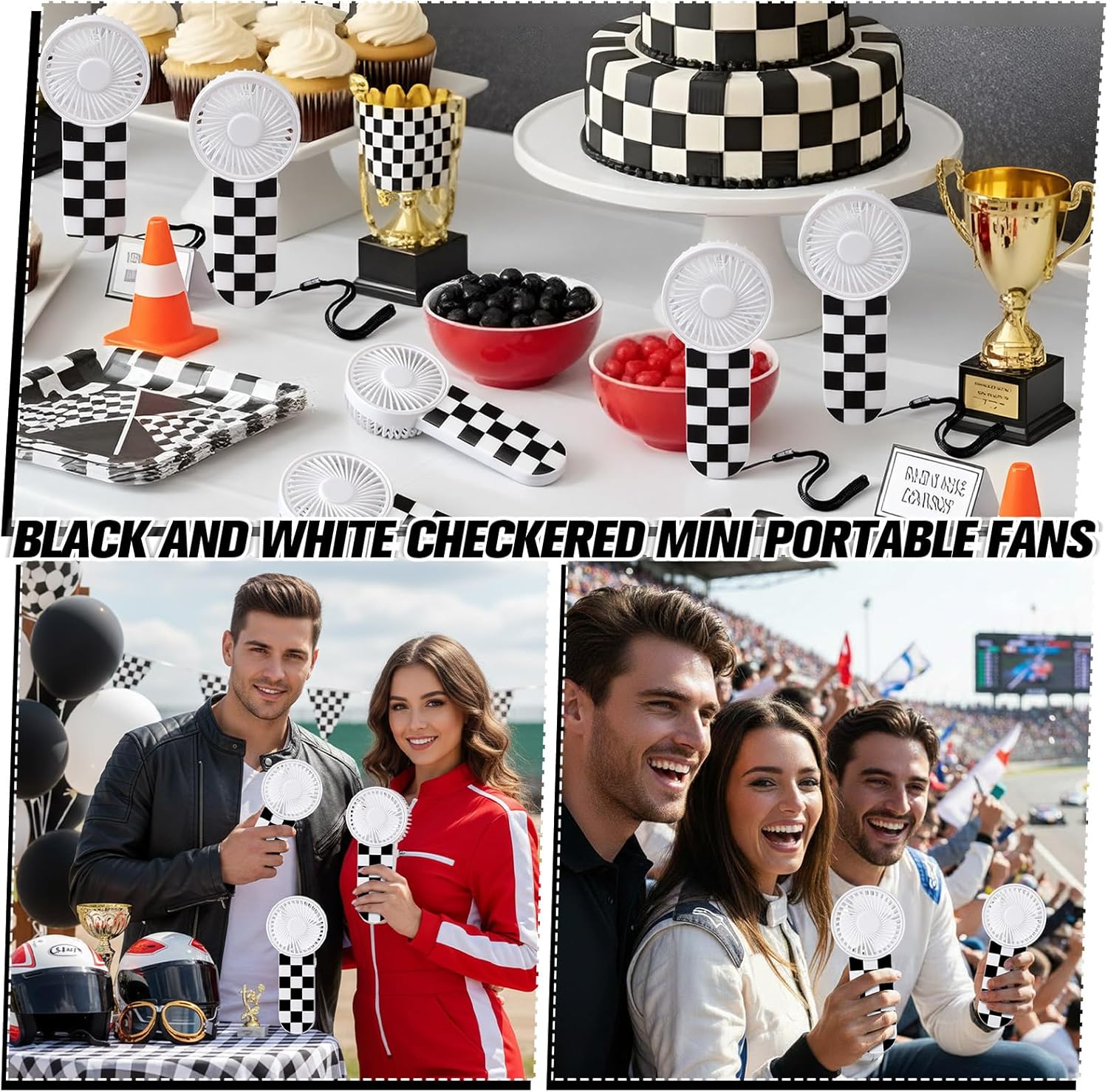 12 Pcs Race Car Party Favors Portable Fan Bulk Mini Handheld Personal Fans Checkered Black and White for Team Gift Travel Summer Outdoor Decorations - - Image 7