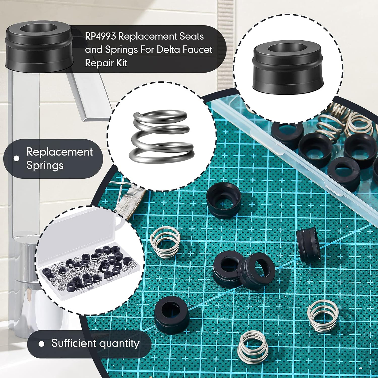 36 Pairs RP4993 Replacement Seats and Springs Faucet Repair Kit Rp4993 Compatible with Rod Replacement, Black - - Image 3