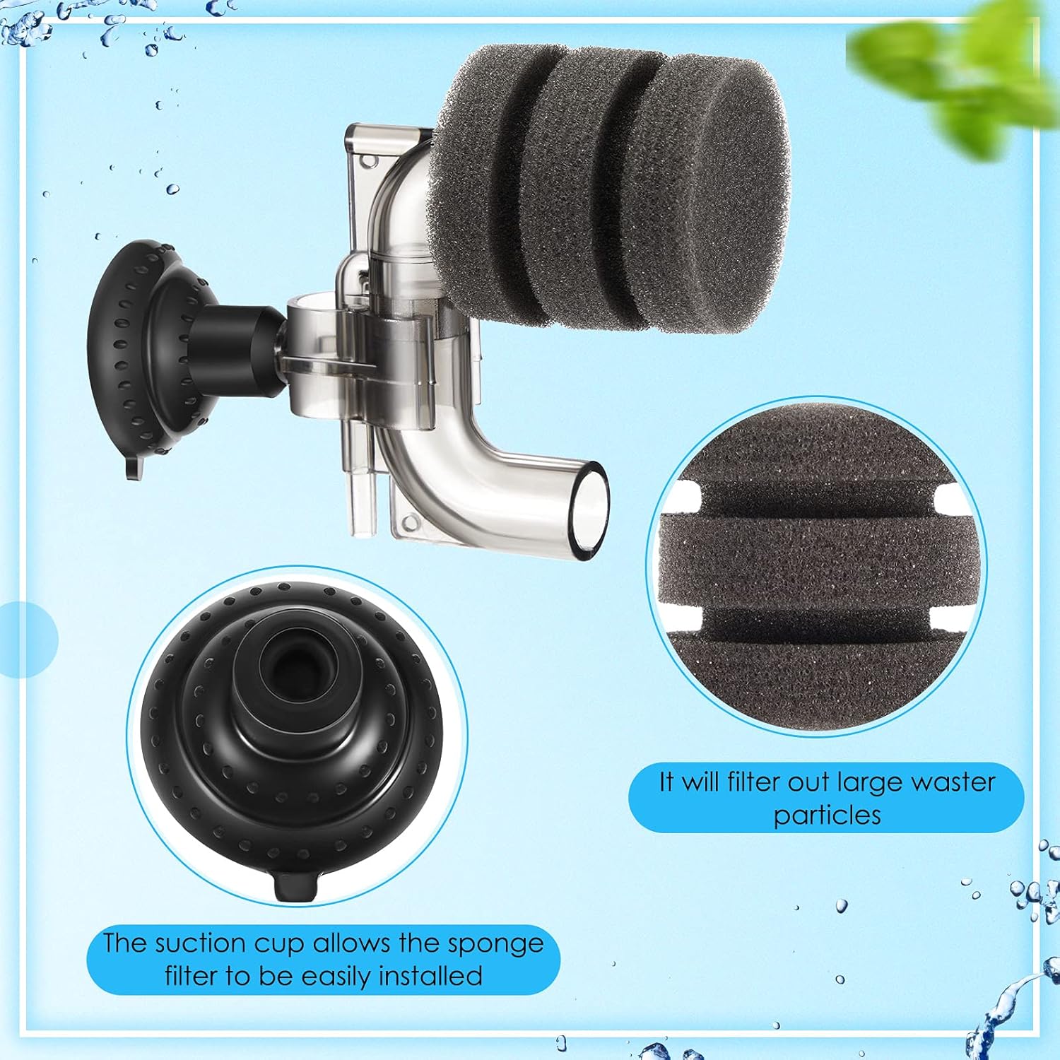 2 Pieces Mini Aquarium Single Sponge Filter Submersible Foam Quiet for Small Fish Tank 0.5-5 Gallon Fixed Freshwater Salt Water - - Image 3