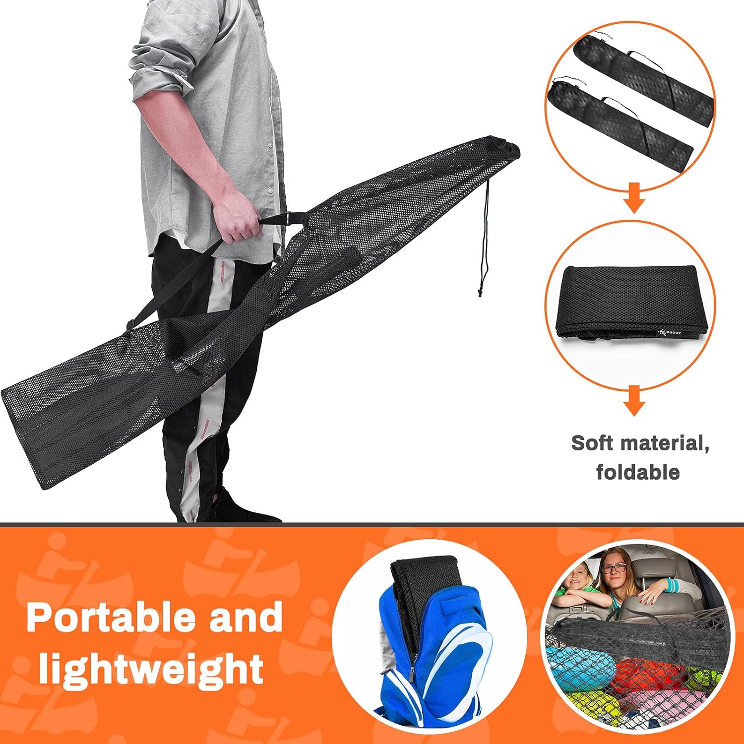 2 Pieces Drawstring Mesh Kayak Paddle Bag With Adjustable Shoulder Strap - Portable Storage for Long Boat Canoe Paddles, Transport - Image 3