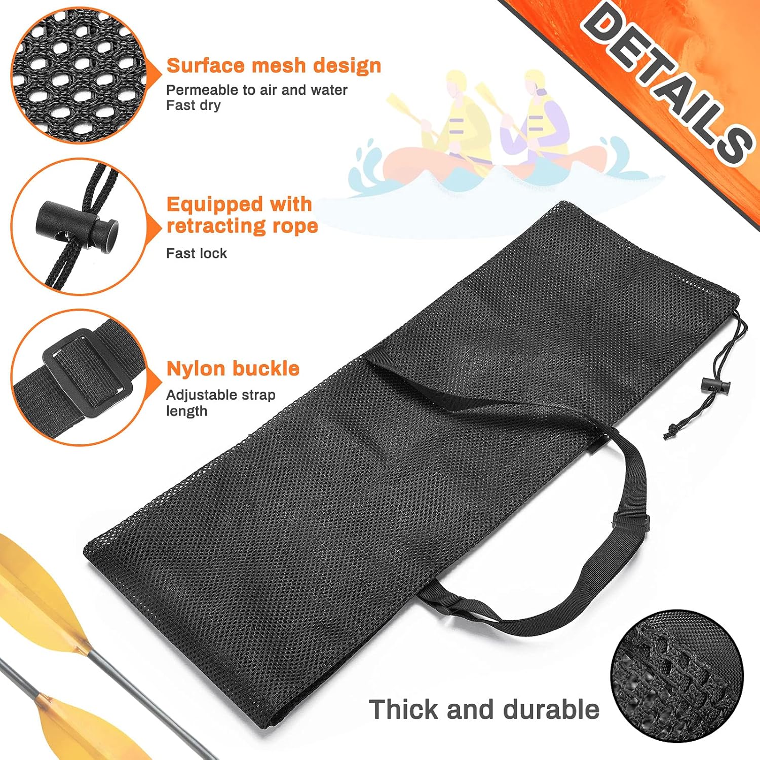 2 Pieces Drawstring Mesh Kayak Paddle Bag With Adjustable Shoulder Strap - Portable Storage for Long Boat Canoe Paddles, Transport - Image 4
