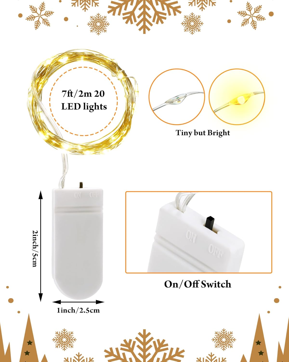 7ft 20 Fairy Lights Battery Operated [3 Styles], LED String Bulk Waterproof for Christmas Mason Jars Wedding Engagement Party Decorations Table Centerpiece(Warm,50 Pack) Warm - - Image 2