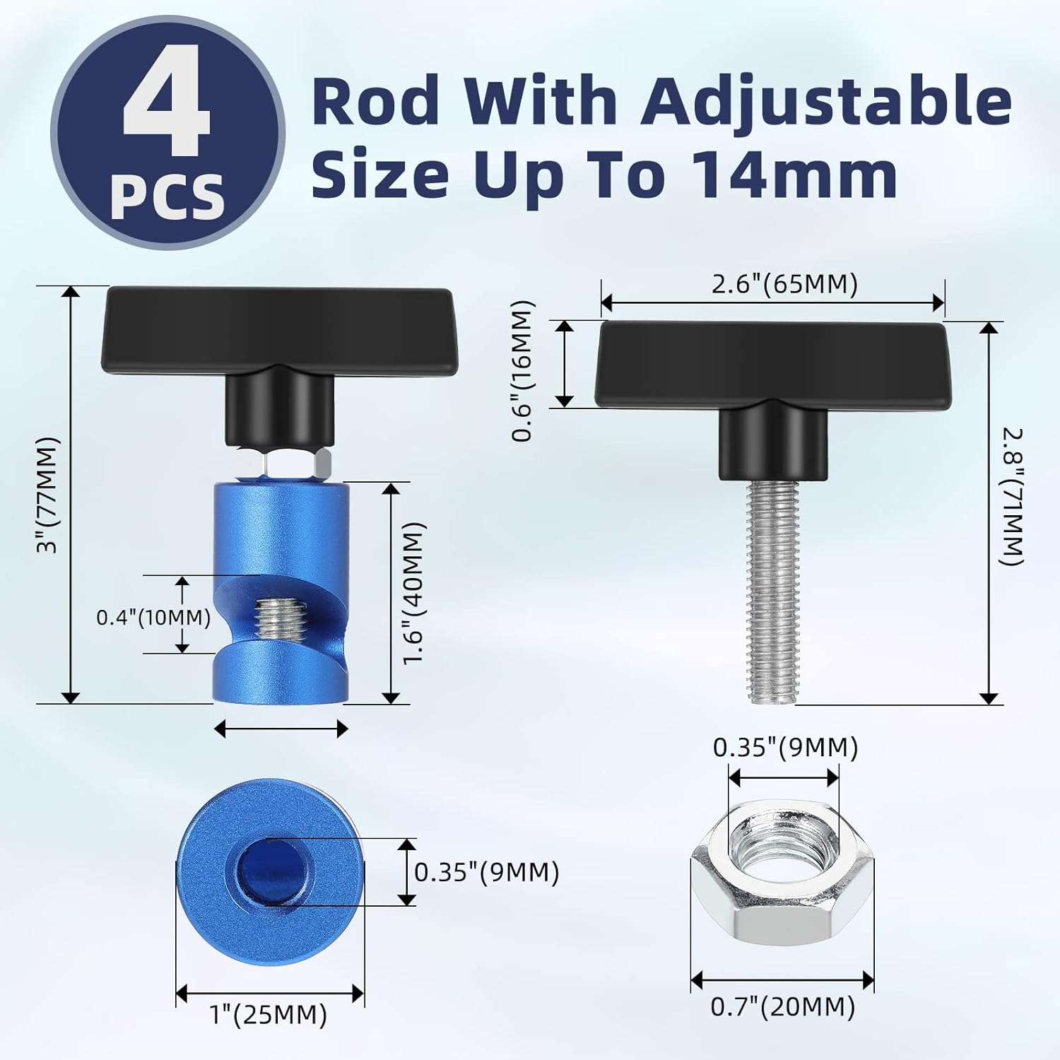 4 Pcs Car Hood Prop Struts Clamp, 0.55 Inch Tool, Adjustable Lifting Clip, Aluminum Lift Support Spark Plug Fixing Caliper for Automotive Rod Tailgate Retaining Holder(Blue) - - Image 2