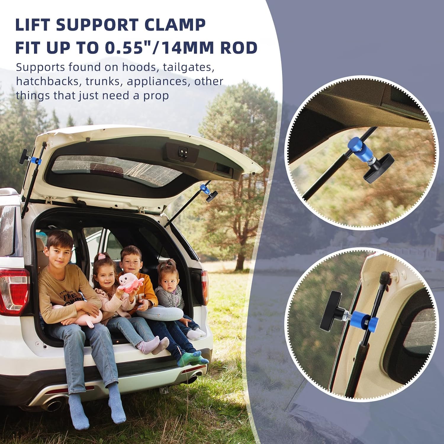 4 Pcs Car Hood Prop Struts Clamp, 0.55 Inch Tool, Adjustable Lifting Clip, Aluminum Lift Support Spark Plug Fixing Caliper for Automotive Rod Tailgate Retaining Holder(Blue) - - Image 6