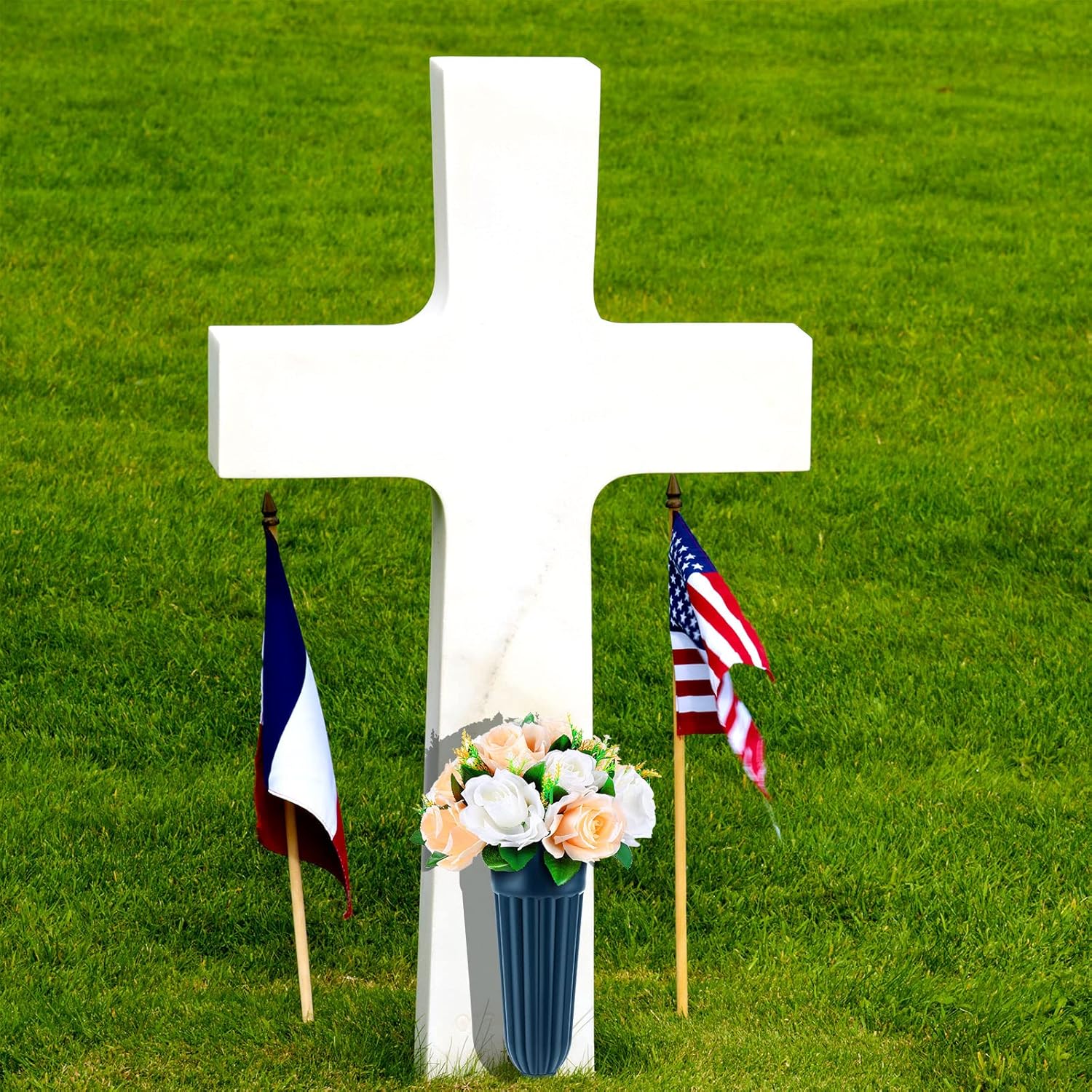 4 Pack Cemetery Vases with Spikes Headstone Vase for Graves Memorial Grave Site Decorations Floral Markers Flower Holder Plastic Hollow Drainage Hole (Classic Style) - - Image 4
