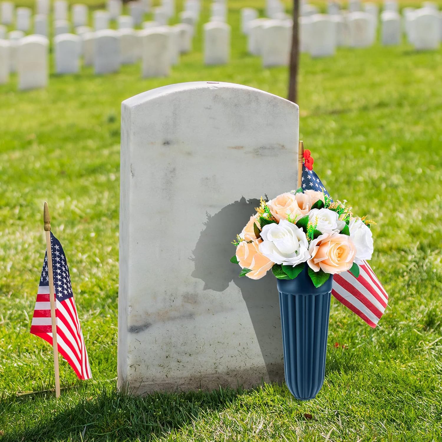 4 Pack Cemetery Vases with Spikes Headstone Vase for Graves Memorial Grave Site Decorations Floral Markers Flower Holder Plastic Hollow Drainage Hole (Classic Style) - - Image 5