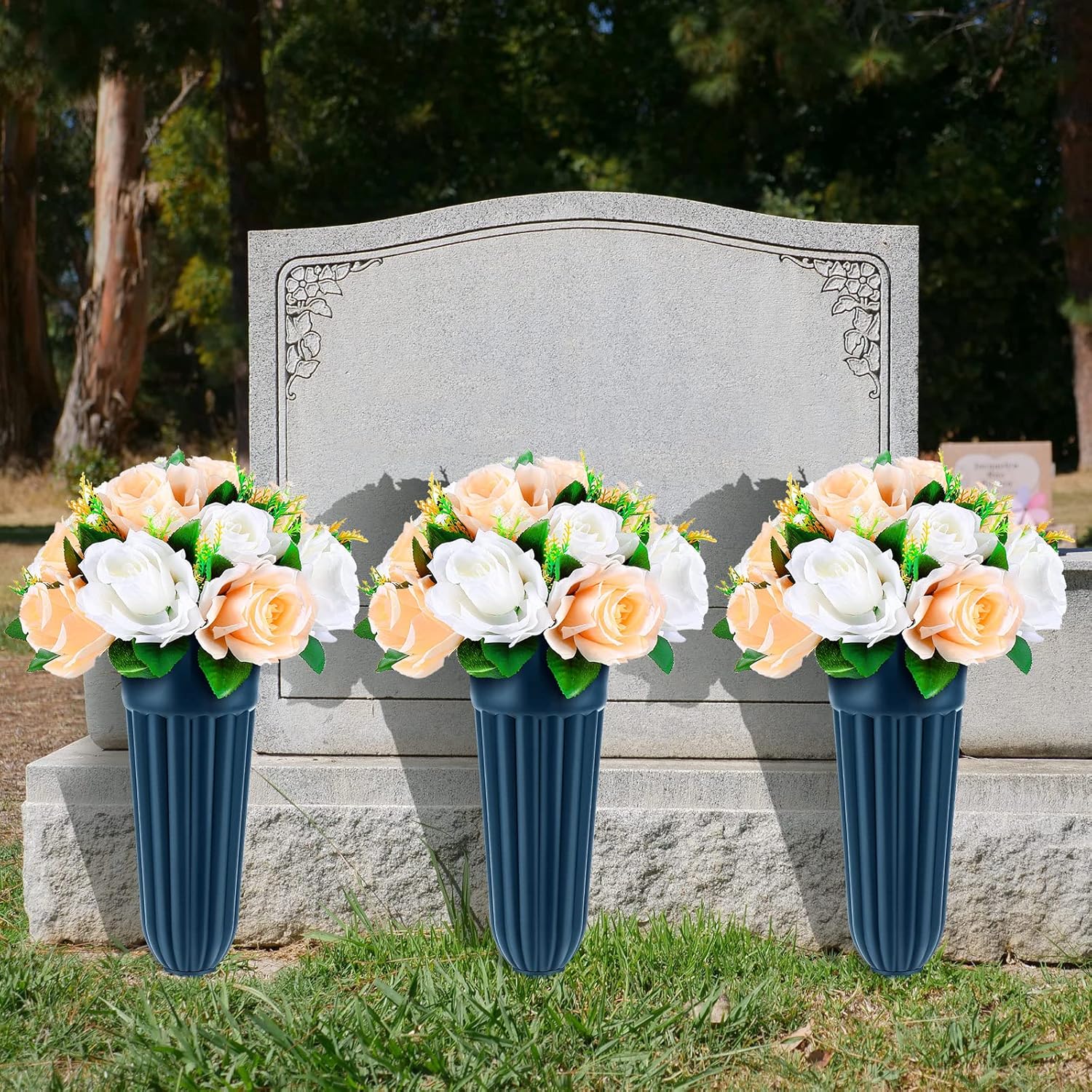 4 Pack Cemetery Vases with Spikes Headstone Vase for Graves Memorial Grave Site Decorations Floral Markers Flower Holder Plastic Hollow Drainage Hole (Classic Style) - - Image 6