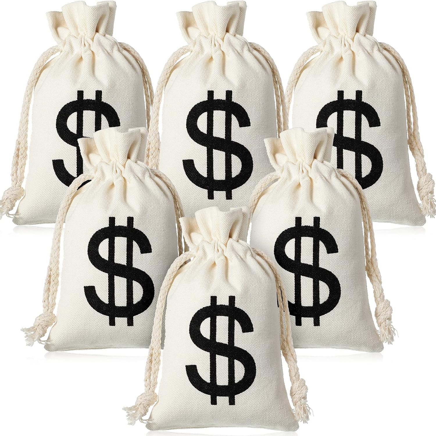 48 Pcs Canvas Money Bags Bulk with Drawstring Dollar Sign Sacks Pouch 4.3 x 7.1 Inch Cash Coin Props for Halloween Bank Robber Pirate Cosplay Party Favors - - Image 1