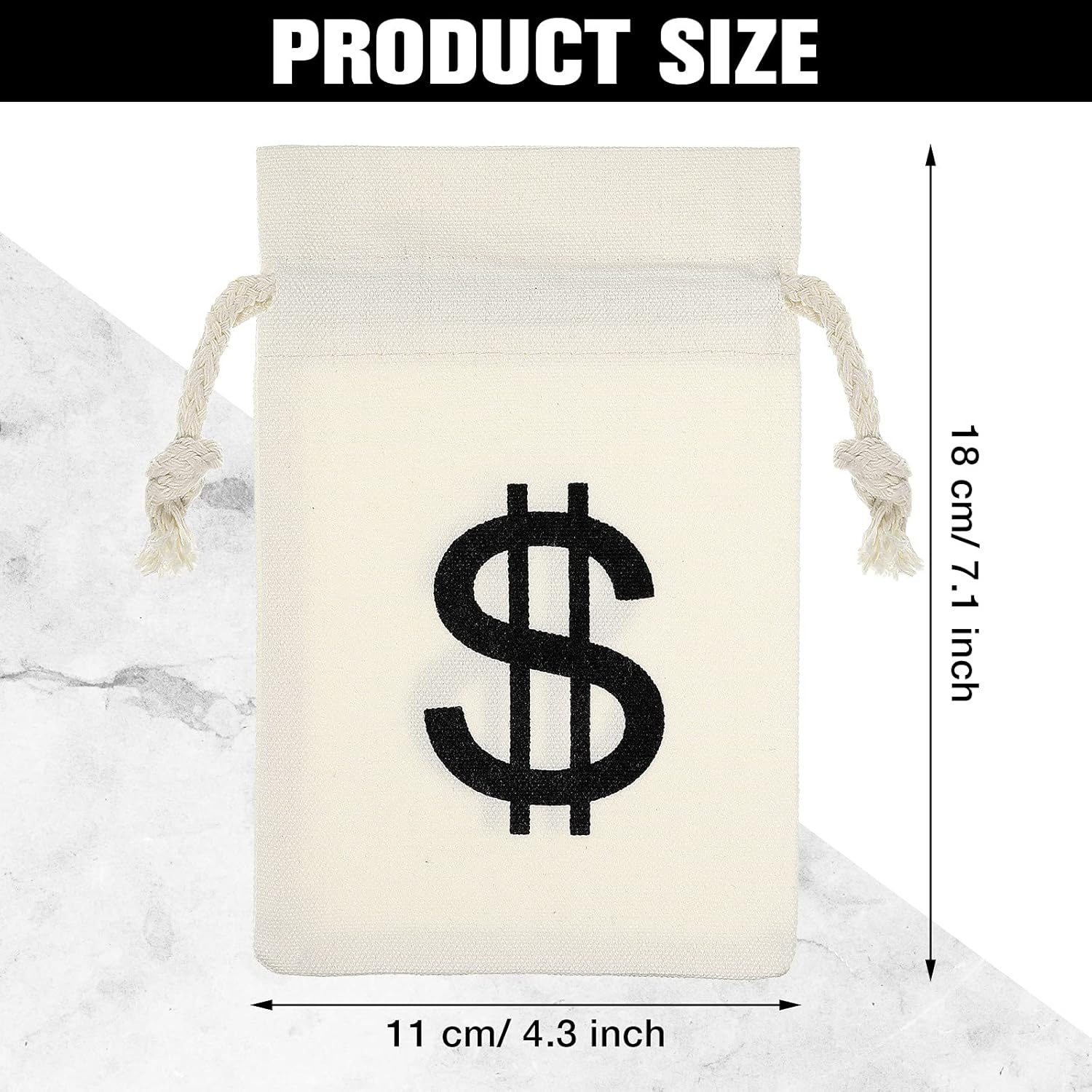 48 Pcs Canvas Money Bags Bulk with Drawstring Dollar Sign Sacks Pouch 4.3 x 7.1 Inch Cash Coin Props for Halloween Bank Robber Pirate Cosplay Party Favors - - Image 2