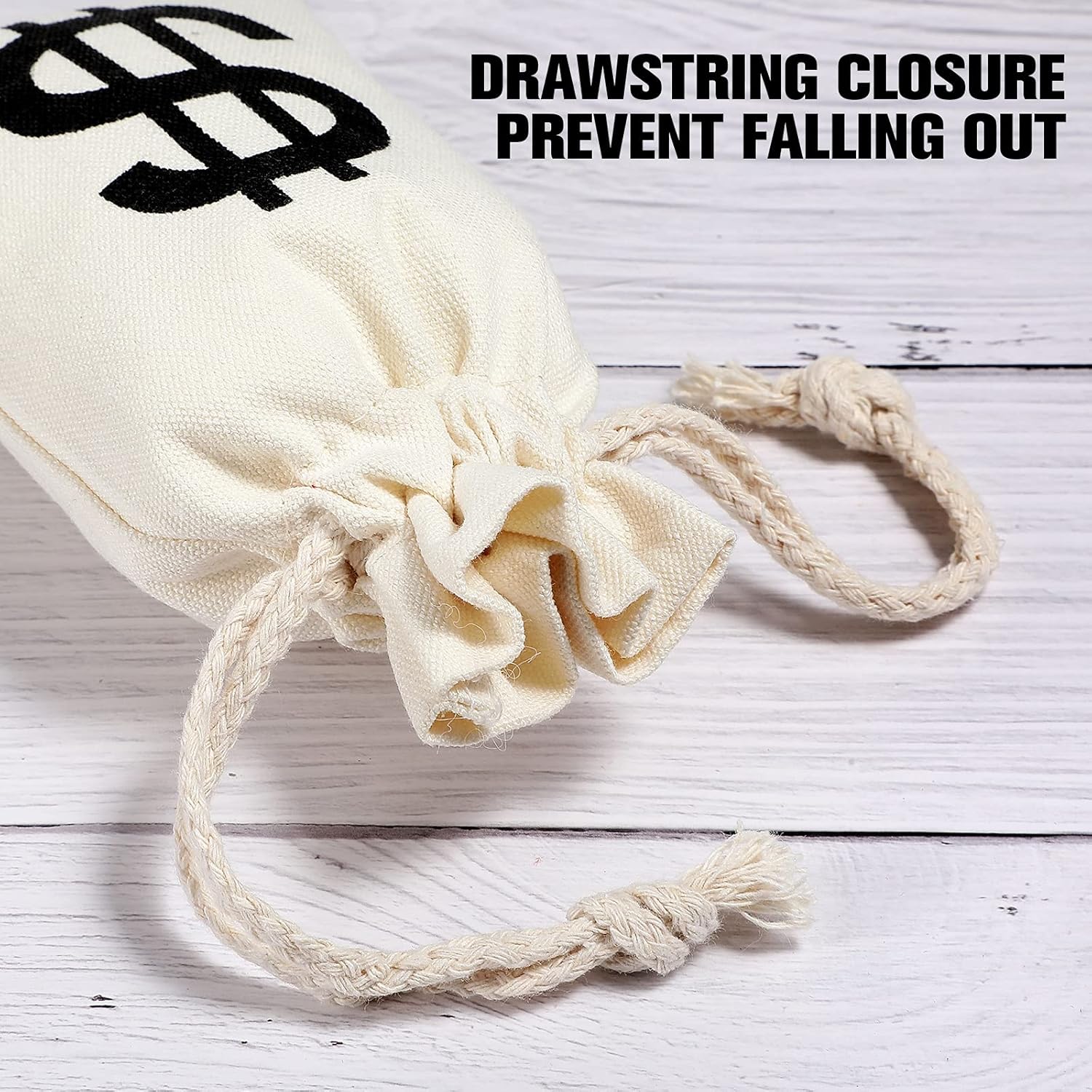 48 Pcs Canvas Money Bags Bulk with Drawstring Dollar Sign Sacks Pouch 4.3 x 7.1 Inch Cash Coin Props for Halloween Bank Robber Pirate Cosplay Party Favors - - Image 3