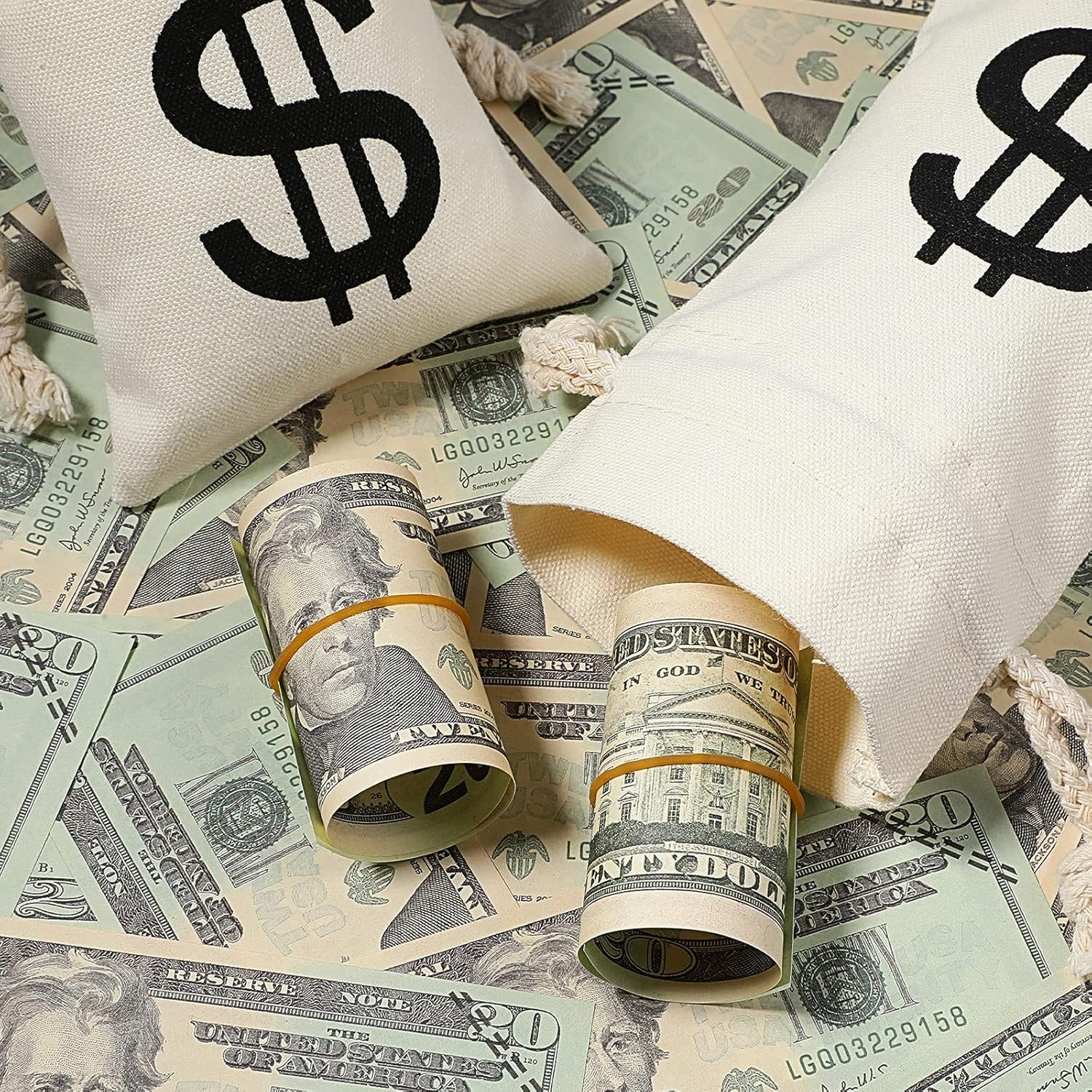 48 Pcs Canvas Money Bags Bulk with Drawstring Dollar Sign Sacks Pouch 4.3 x 7.1 Inch Cash Coin Props for Halloween Bank Robber Pirate Cosplay Party Favors - - Image 6