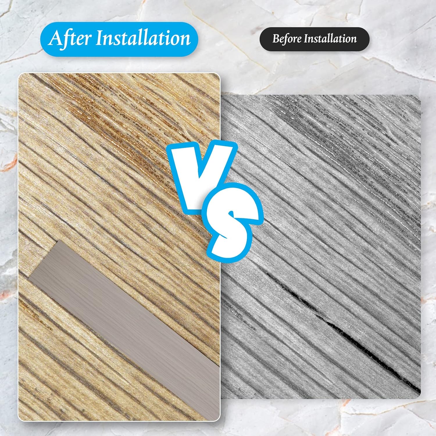 10 Ft Vinyl Floor Transition Strip 3 Wide Flat Self Adhesive Cover Strips Threshold Flooring Gap Trim Laminate for and Doorway, Wood Grain Design (Grey) - - Image 4