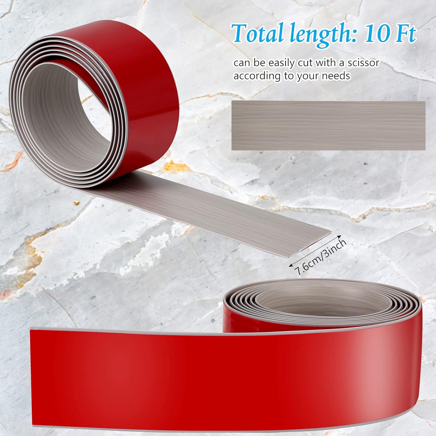 10 Ft Vinyl Floor Transition Strip 3 Wide Flat Self Adhesive Cover Strips Threshold Flooring Gap Trim Laminate for and Doorway, Wood Grain Design (Grey) - - Image 5