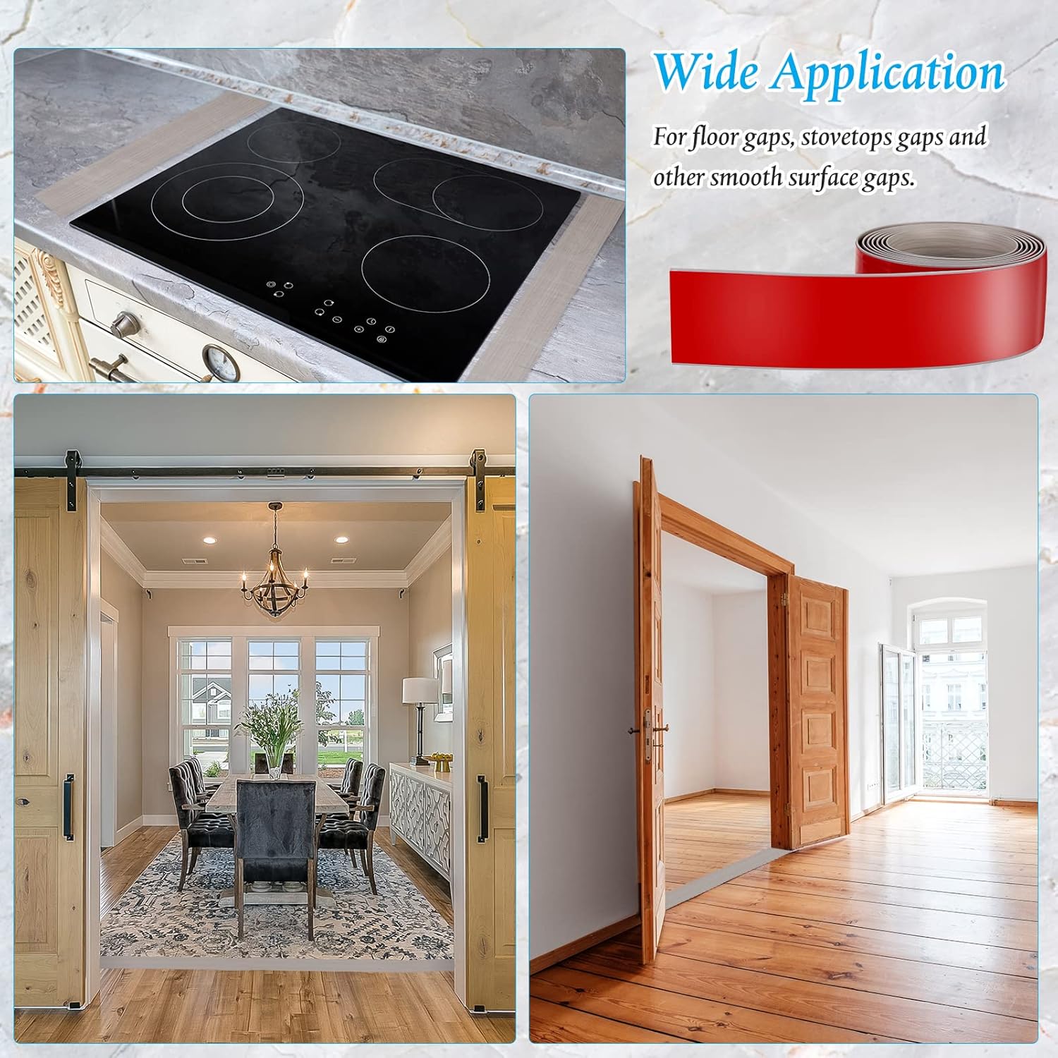 10 Ft Vinyl Floor Transition Strip 3 Wide Flat Self Adhesive Cover Strips Threshold Flooring Gap Trim Laminate for and Doorway, Wood Grain Design (Grey) - - Image 7