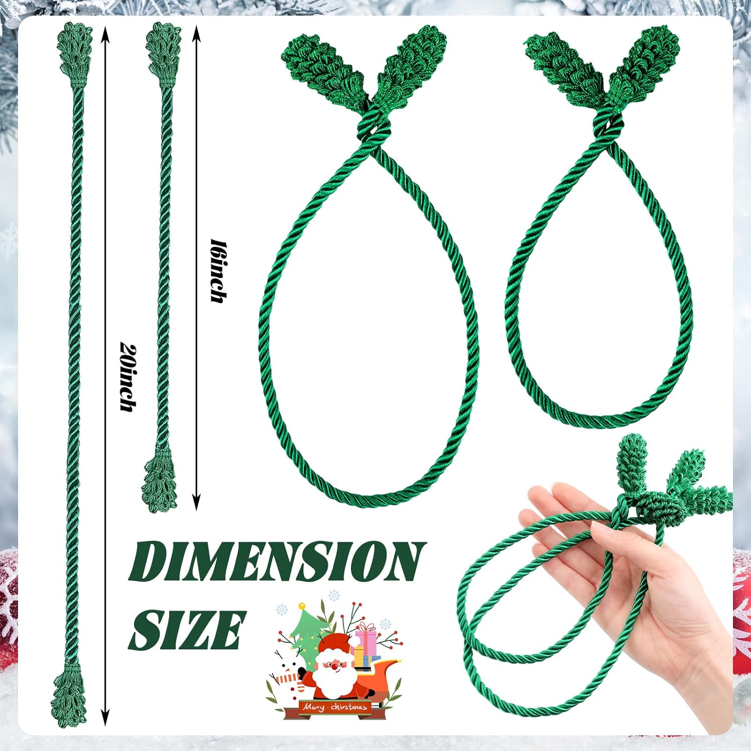 20 Pcs Christmas Inches and 16 Set Decorative Garland Twist Ties Decor for Xmas Holiday Lights Bannisters Stairways Railings (Green) Green - - Image 2