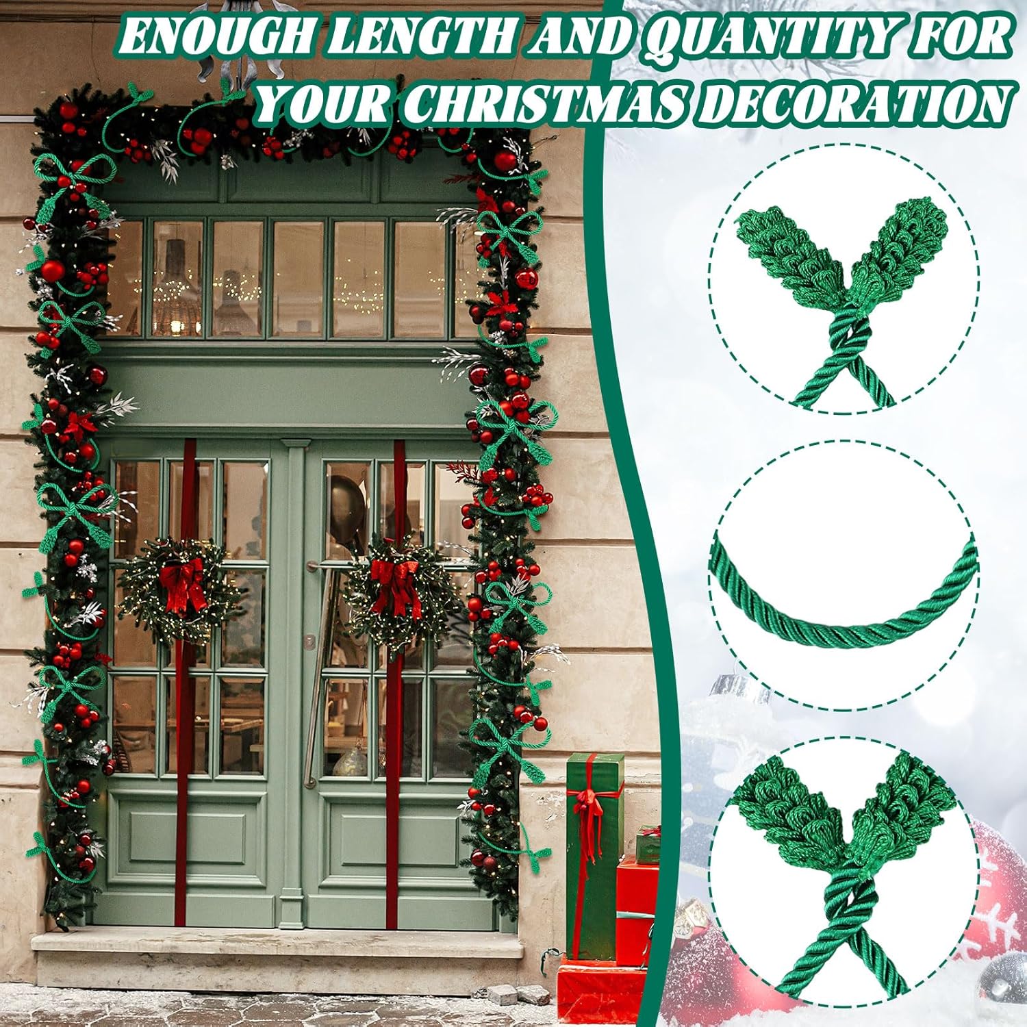 20 Pcs Christmas Inches and 16 Set Decorative Garland Twist Ties Decor for Xmas Holiday Lights Bannisters Stairways Railings (Green) Green - - Image 5