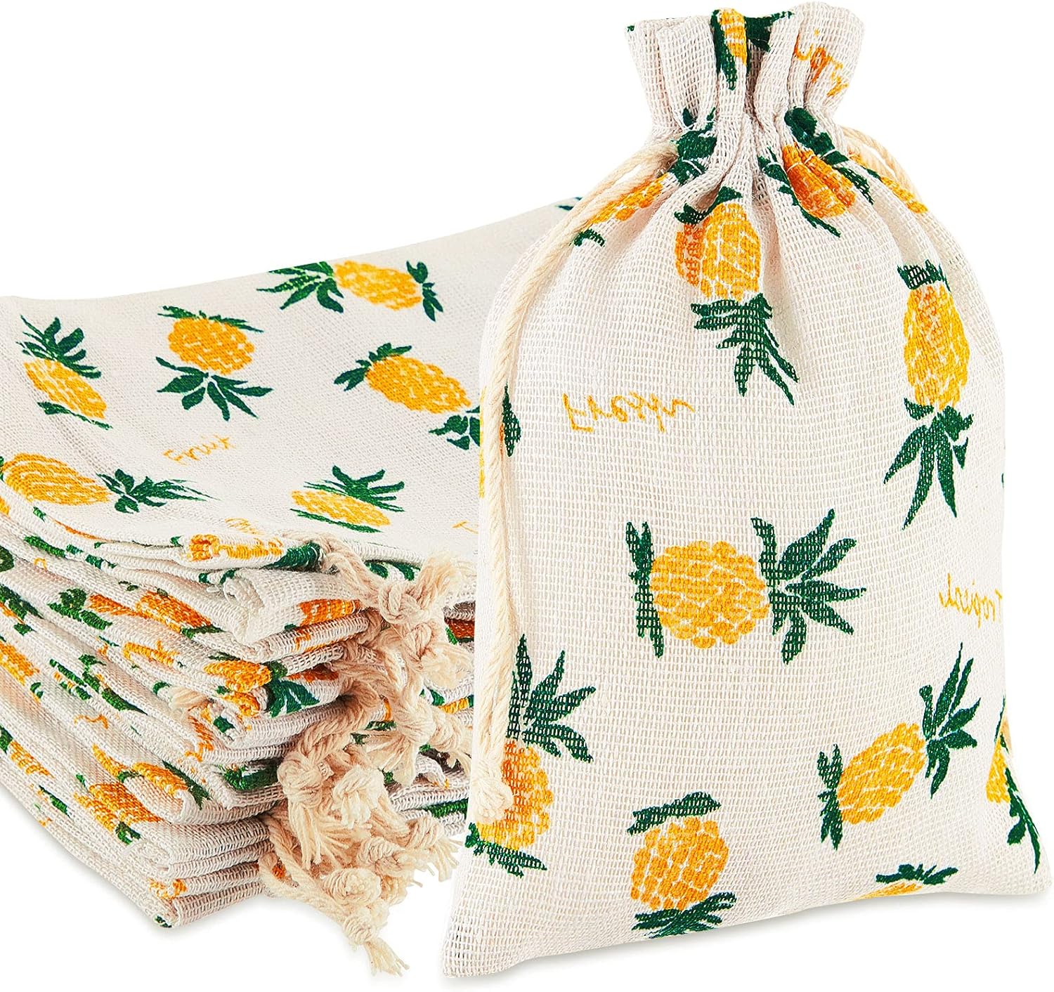 25 Pieces Pineapple Treat Bags Drawstring Favor Storage for Birthday Party Wedding Hawaiian Luau Favors Summer Supplies - - Image 1