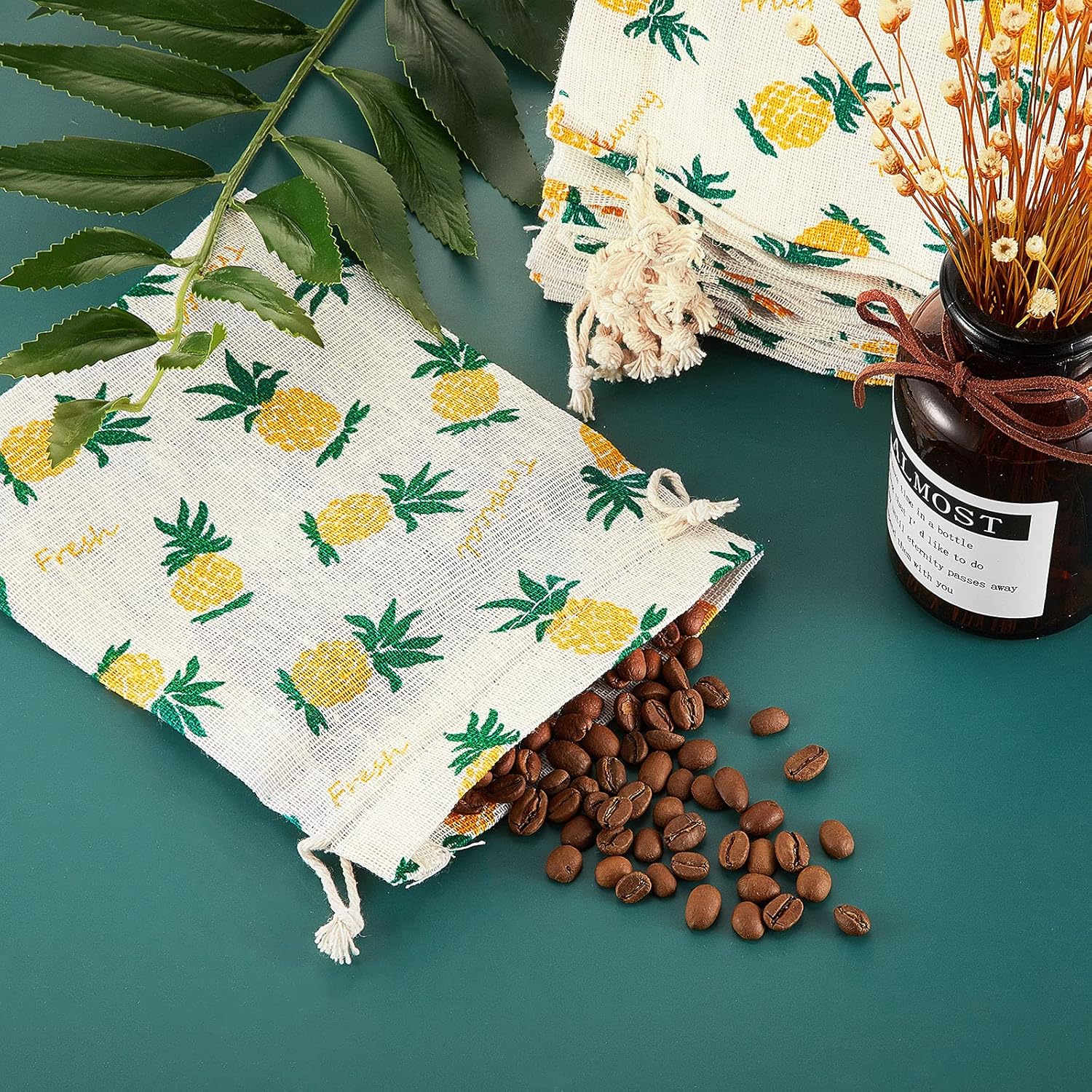 25 Pieces Pineapple Treat Bags Drawstring Favor Storage for Birthday Party Wedding Hawaiian Luau Favors Summer Supplies - - Image 3