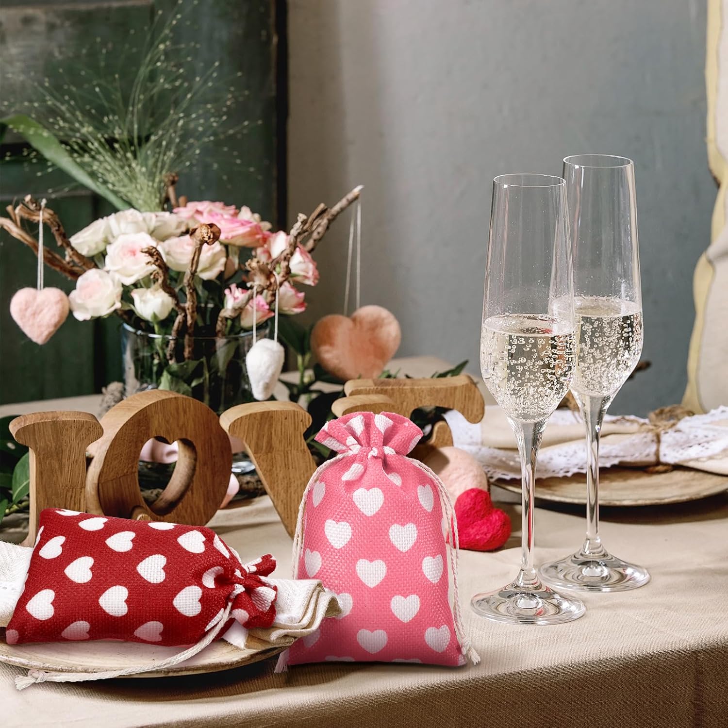 24 Pieces Valentine's Day Burlap Bag with Drawstring Linen Heart Red and Pink for 4 x 6 Inches Party Favor Gift Bags Packing Storage Pouch - - Image 6