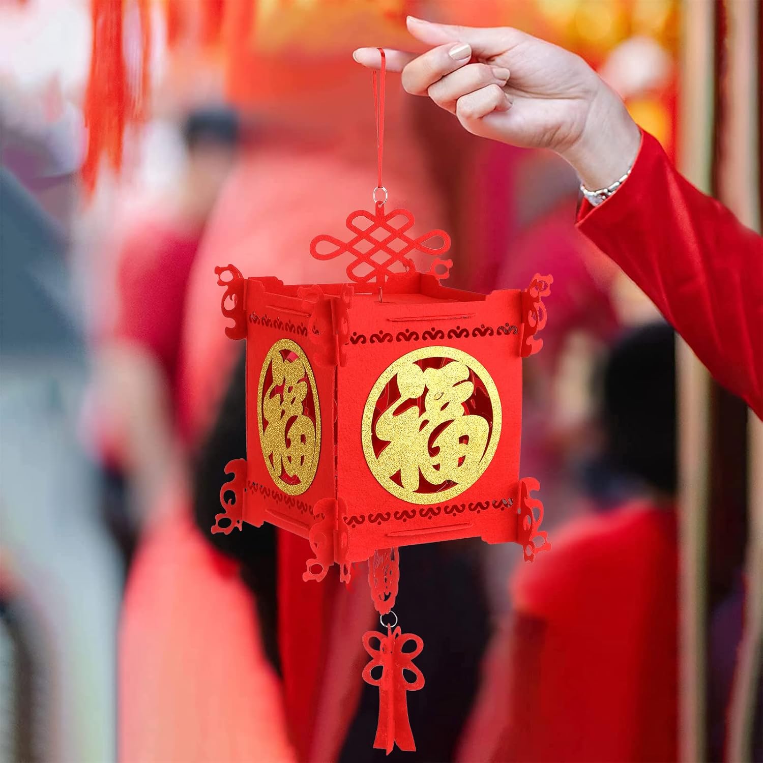 4 Pieces Chinese New Year Lantern Decoration 2026 Lunar Lanterns Lucky Red Fu 3D Puzzle Traditional for Spring Festival Restaurant Celebration(17.7 x 10 Inches,Square) Square 17.7 Inches - Image 4