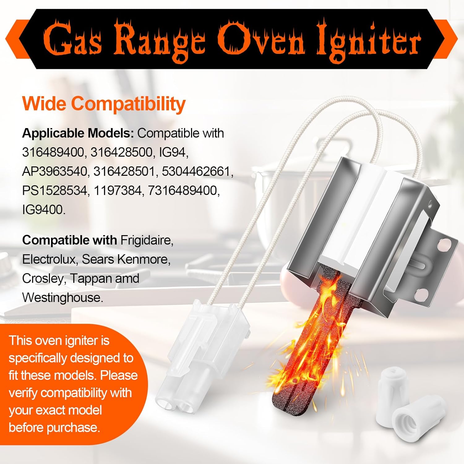 2 Pack Gas Range Oven Igniter, Compatible with Frigidaire Crosley Tappan 316489400 316489403 316428500 IG94 AP3963540 316428501 5304462661 PS1528534 1197384 7316489400 IG9400 - - Image 4