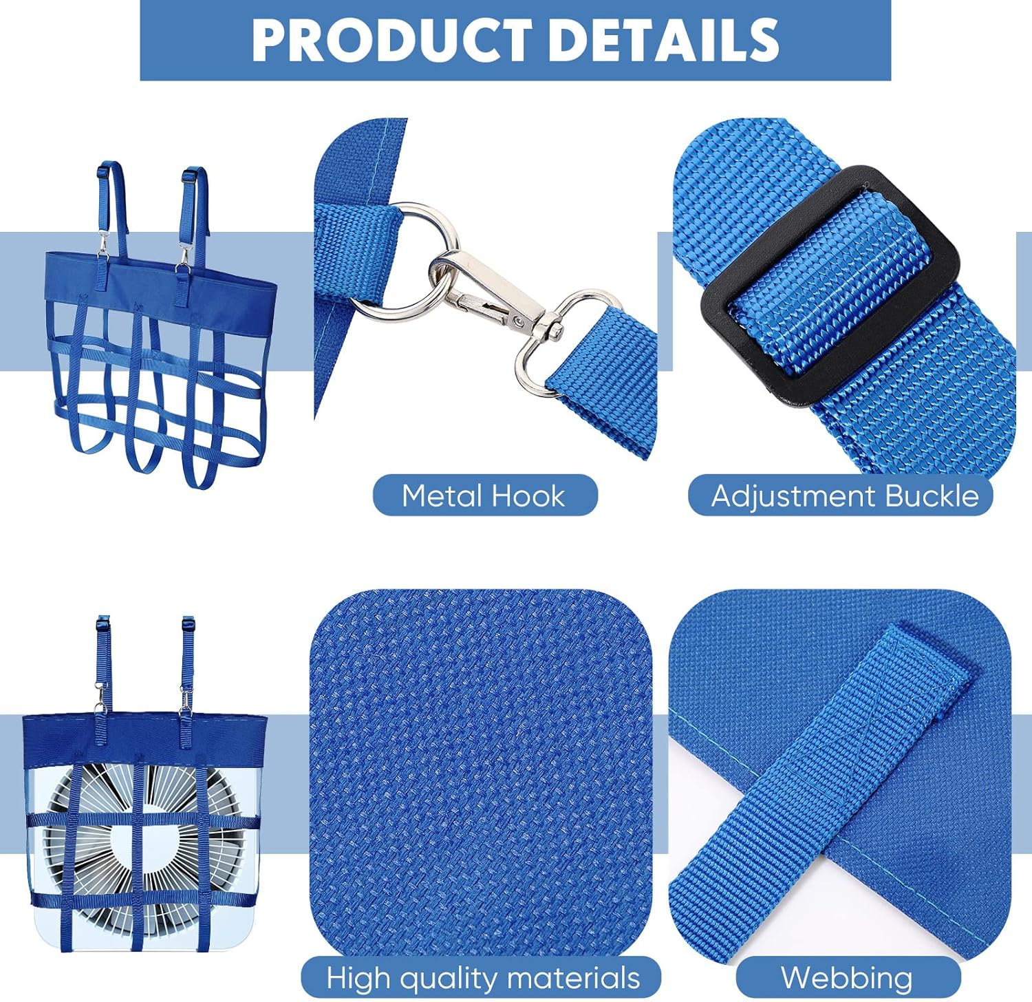 2 Pcs Classic Box Fan Holder for Horse Stall Adjustable Equine Bag Hanging Stable Supplies Metal Hook Accessories, Blue - - Image 3