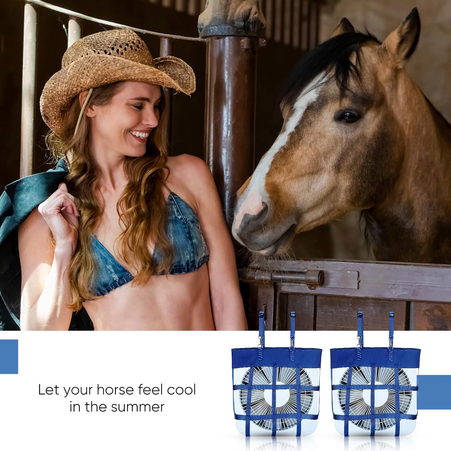 2 Pcs Classic Box Fan Holder for Horse Stall Adjustable Equine Bag Hanging Stable Supplies Metal Hook Accessories, Blue - - Image 5
