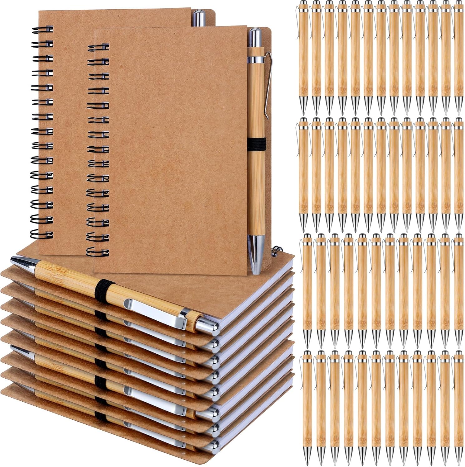 50 Set Notebook with Pen Bulk Appreciation Gifts, Spiral Kraft Pocket Notebooks Lined Journal Thank You Gifts for Employee Teacher Nurse Back to School Favors - - Image 1