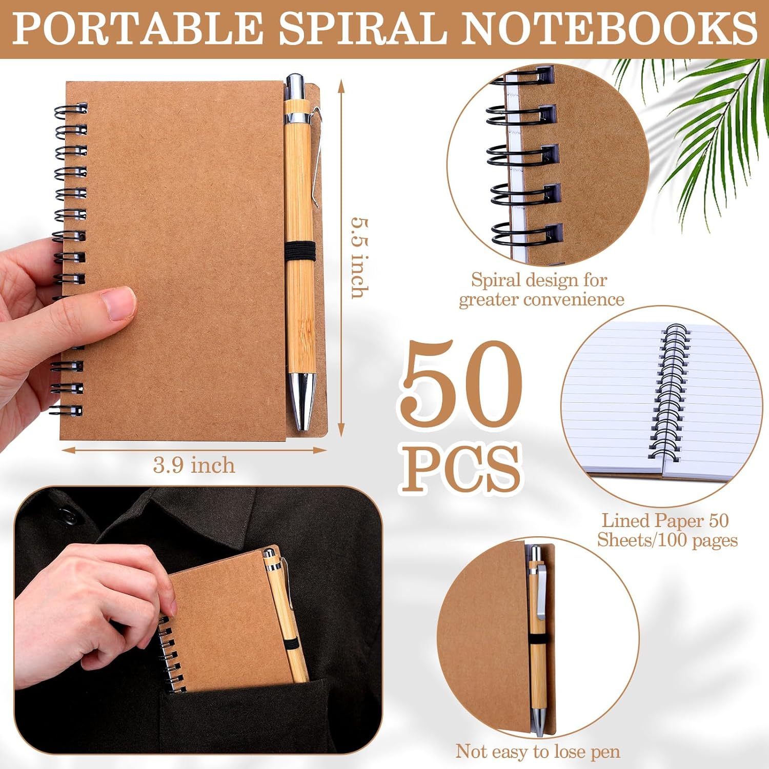 50 Set Notebook with Pen Bulk Appreciation Gifts, Spiral Kraft Pocket Notebooks Lined Journal Thank You Gifts for Employee Teacher Nurse Back to School Favors - - Image 2
