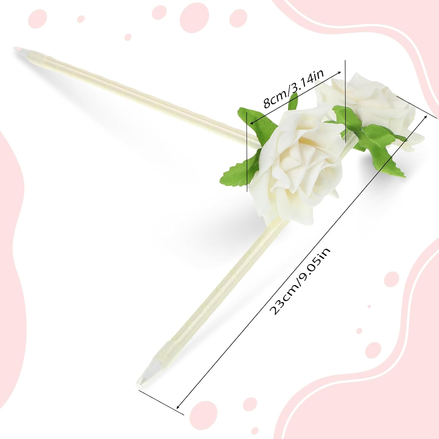 28 Pcs Valentine's Day Flower Rose Pens Valentine Gifts Artificial Floral 0.5mm Black Ink Gel Pen for Valentines Wedding Mother's Home Office Supplies(White) White - - Image 2