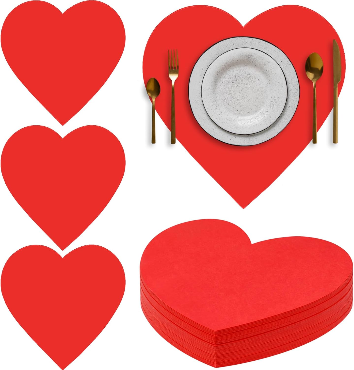 100 Pcs Red Heart Placemats Disposable Paper Table Decorations Indoor Shape for Valentine Mother's Day Wedding Bridal Holiday Birthday Party Kitchen Dinner - - Image 1
