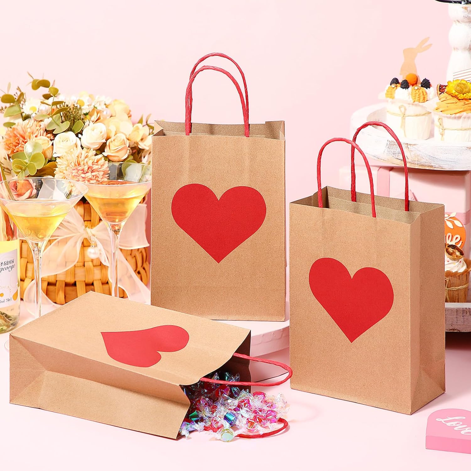 150 Pcs Valentines Day Gift Bags Candy Goodie with Handles Heart Love Paper Wrapping Kraft for Galentines Gifts Packing Party Favors - - Image 6