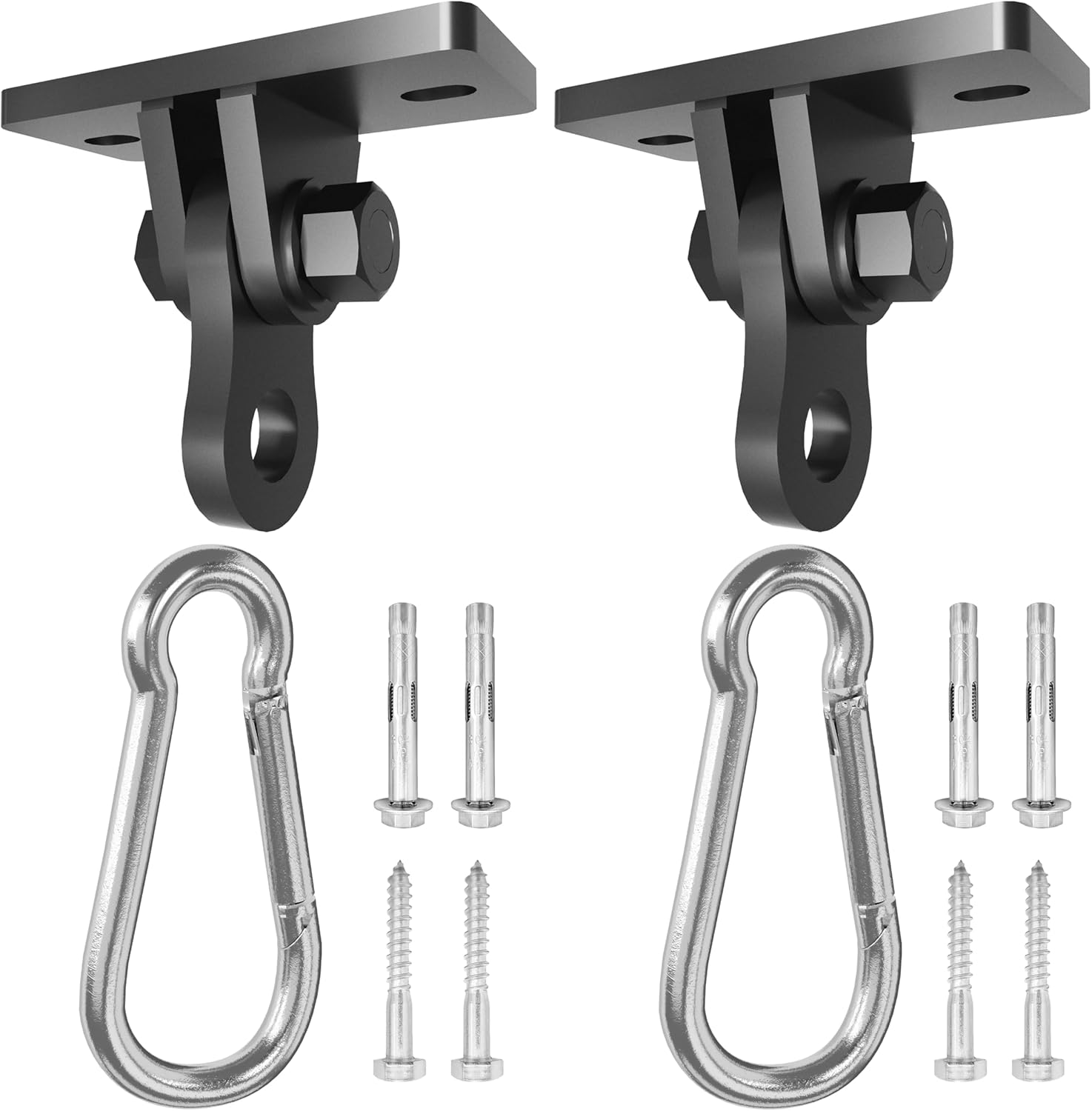 Heavy Duty Swing Hangers 2 Pack - 3000 lbs Capacity Silent Bearing Hooks for Wooden Sets & Concrete Ceiling, 304 Stainless Steel Black Brackets Porch, Yoga, Hammock, Gym Playground - Image 1