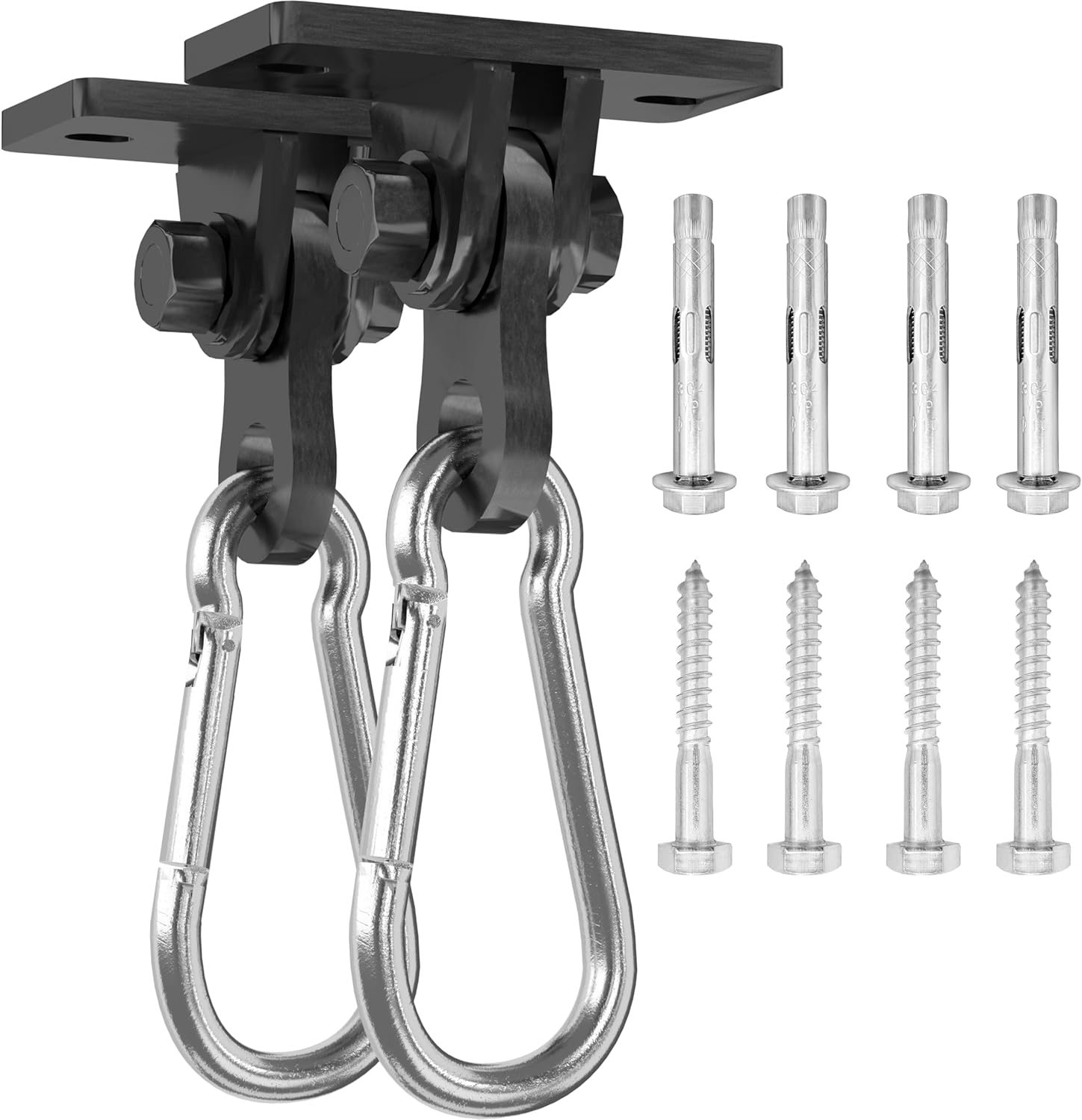 Heavy Duty Swing Hangers 2 Pack - 3000 lbs Capacity Silent Bearing Hooks for Wooden Sets & Concrete Ceiling, 304 Stainless Steel Black Brackets Porch, Yoga, Hammock, Gym Playground - Image 6