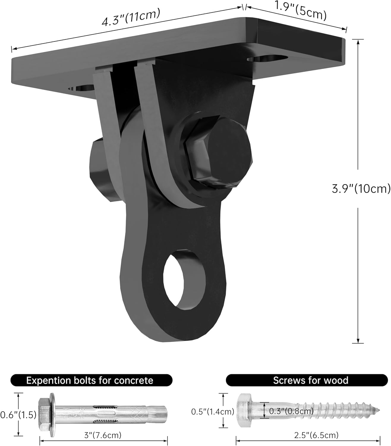 Heavy Duty Swing Hangers 2 Pack - 3000 lbs Capacity Silent Bearing Hooks for Wooden Sets & Concrete Ceiling, 304 Stainless Steel Black Brackets Porch, Yoga, Hammock, Gym Playground - Image 7