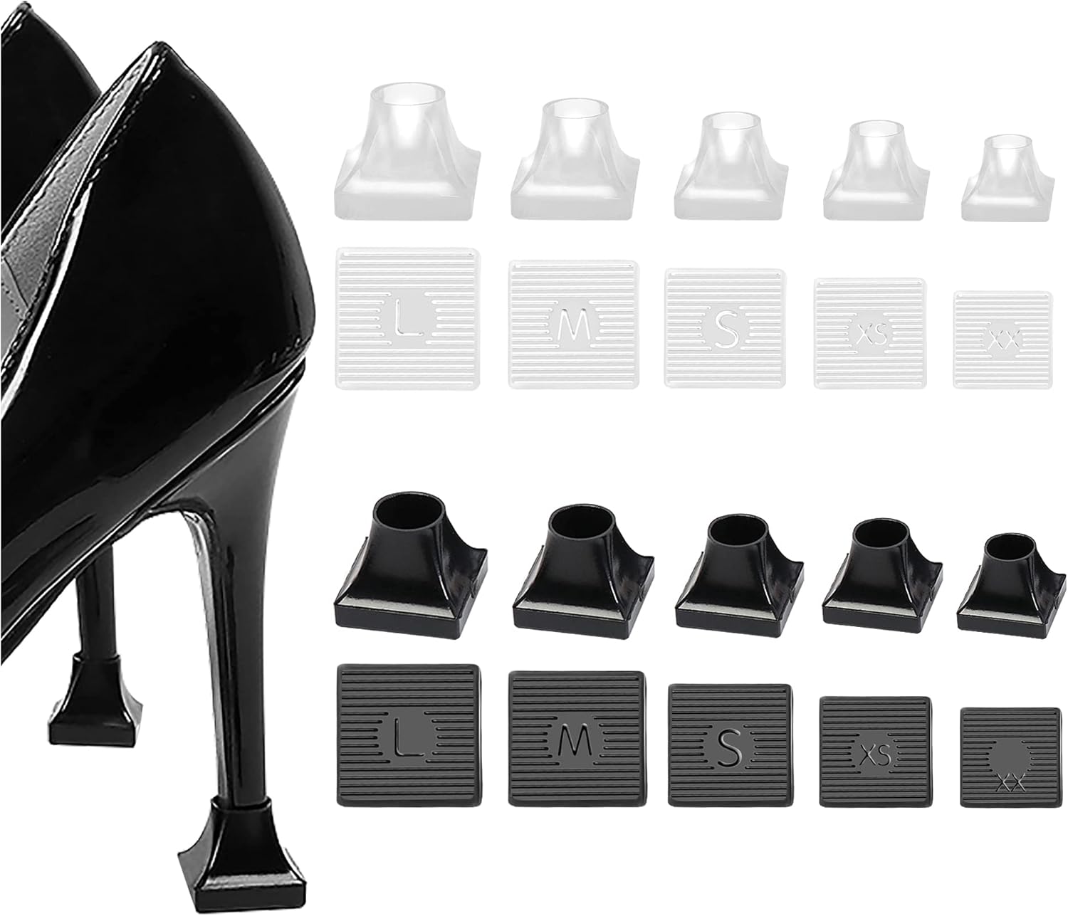 10 Pairs High Heel Protectors 5 Sizes Repair Caps Covers & Stoppers Cover Replacement Tip for Outdoor Weddings/Stop Sinking at Grass/Gravel/Bricks and Cracks Black,clear - - Image 1