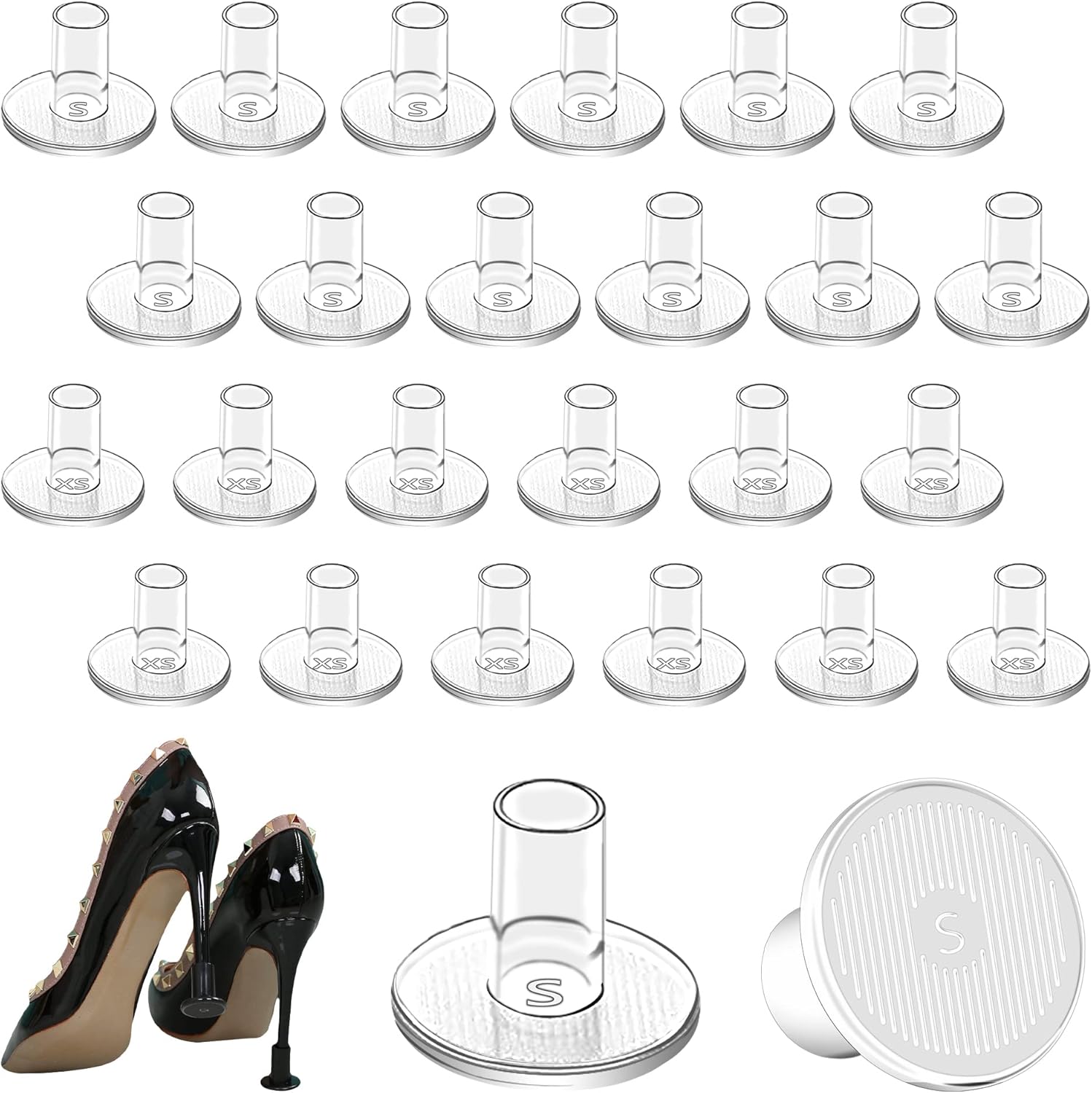 High Heel Grass Protectors-12 Pairs 2 Sizes Sink Stoppers & Repair Caps Non-Slip Cover Protectors for Walking on Grass, Gravel, Wetlands (XSS-Clear) Xs~s-clear - - Image 1
