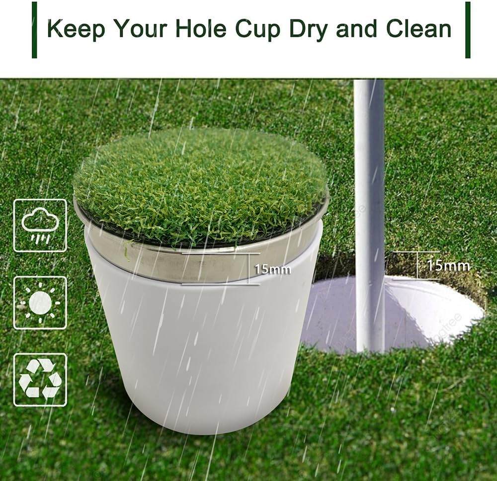 Golf Hole Cup Putting Green for Backyard Practice Simulated Lawn and Metal Base(2 Pieces) - Image 2