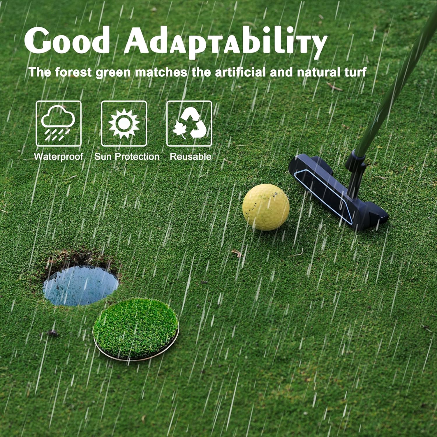 Golf Hole Cup Putting Green for Backyard Practice Simulated Lawn and Metal Base(2 Pieces) - Image 3