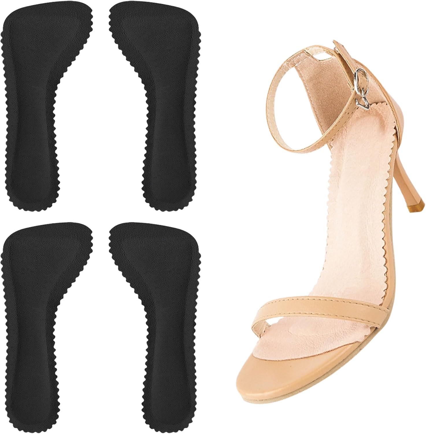 2 Pairs Adhesive High Heel Inserts Women 3/4 Cushioning Insoles for Heels Anti-Slip Invisible Slim Liners Ball of Foot & Arch Support Sponge Leather Relieve Pain Black - - Image 1